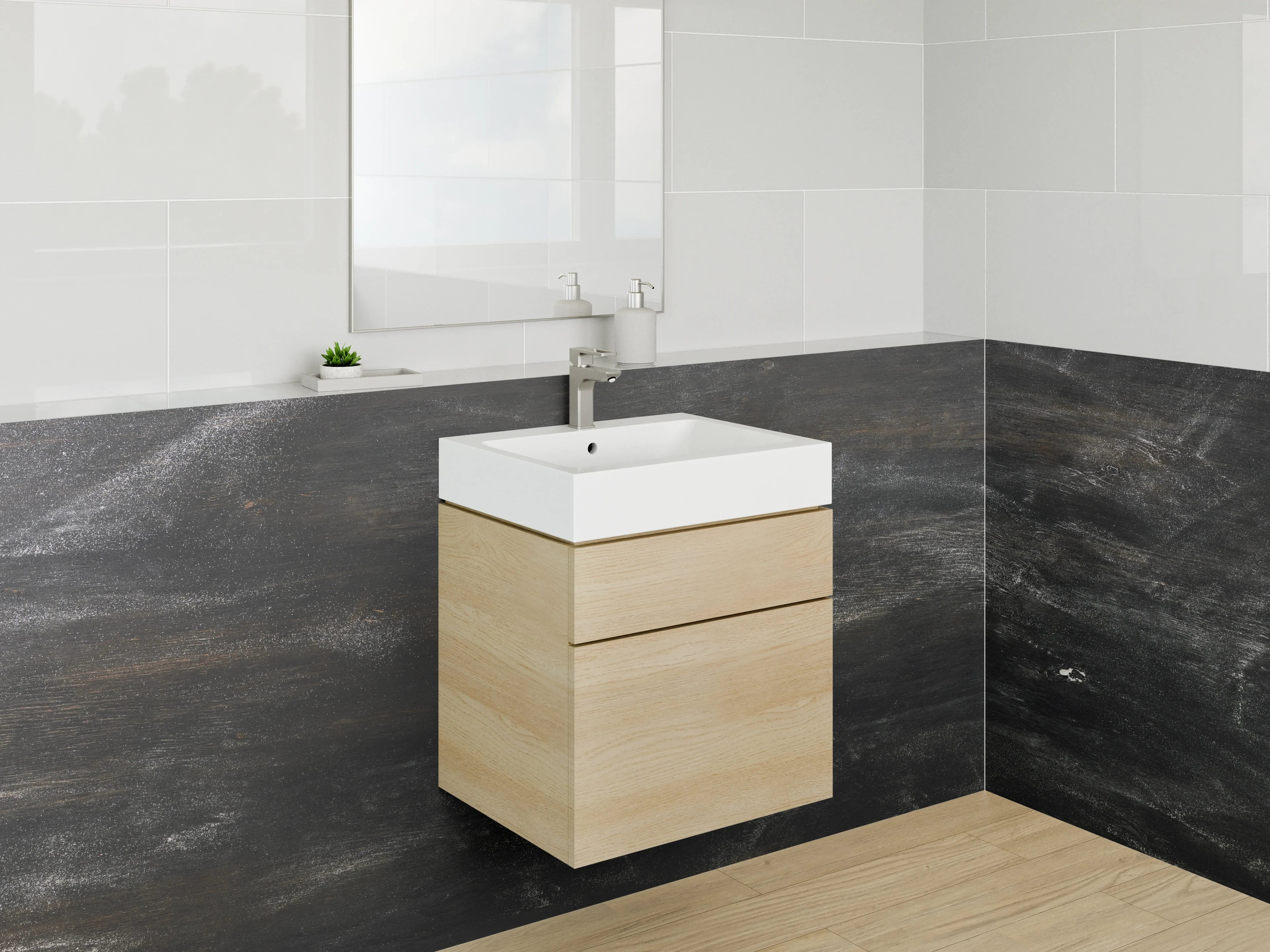 Waschbecken-Rückwand - Schwarze Marmorstruktur mit Glanzeffekten