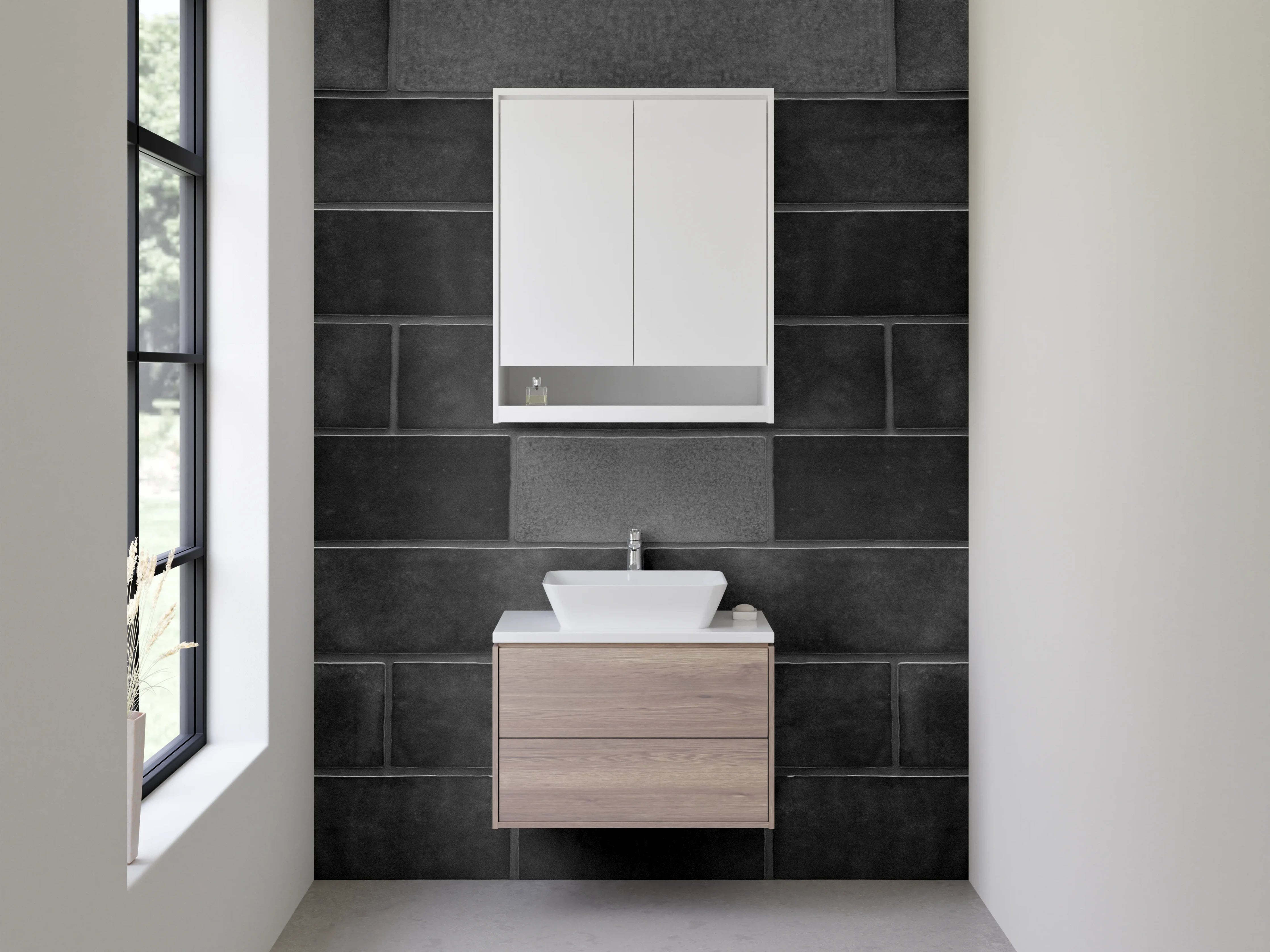 Waschbecken-Rückwand - Schwarze Schiefer-Optik Fliesenmuster