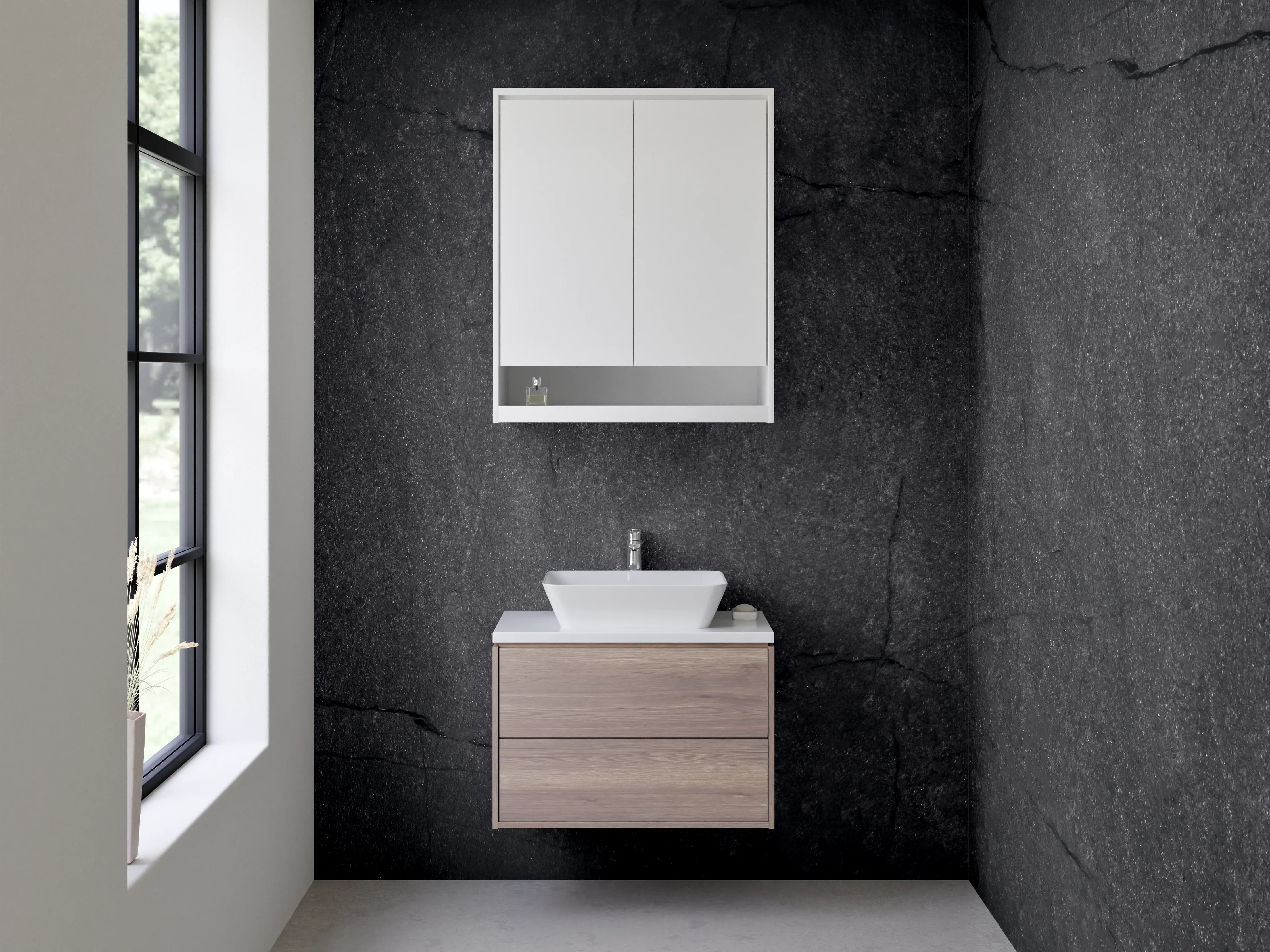 Waschbecken-Rückwand - Schwarze Schieferoptik Wandverkleidung