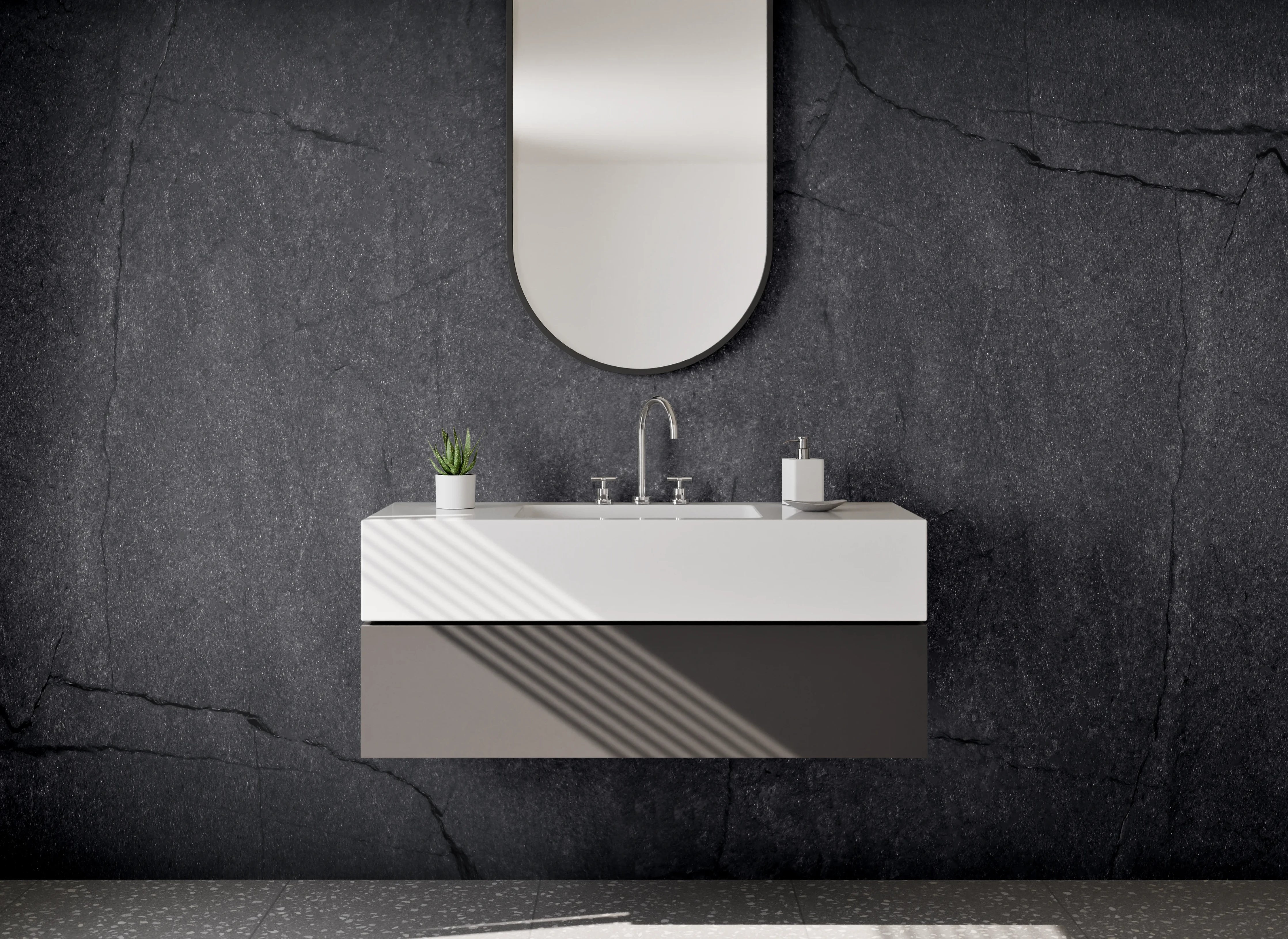 Waschbecken-Rückwand - Schwarze Schieferoptik Wandverkleidung