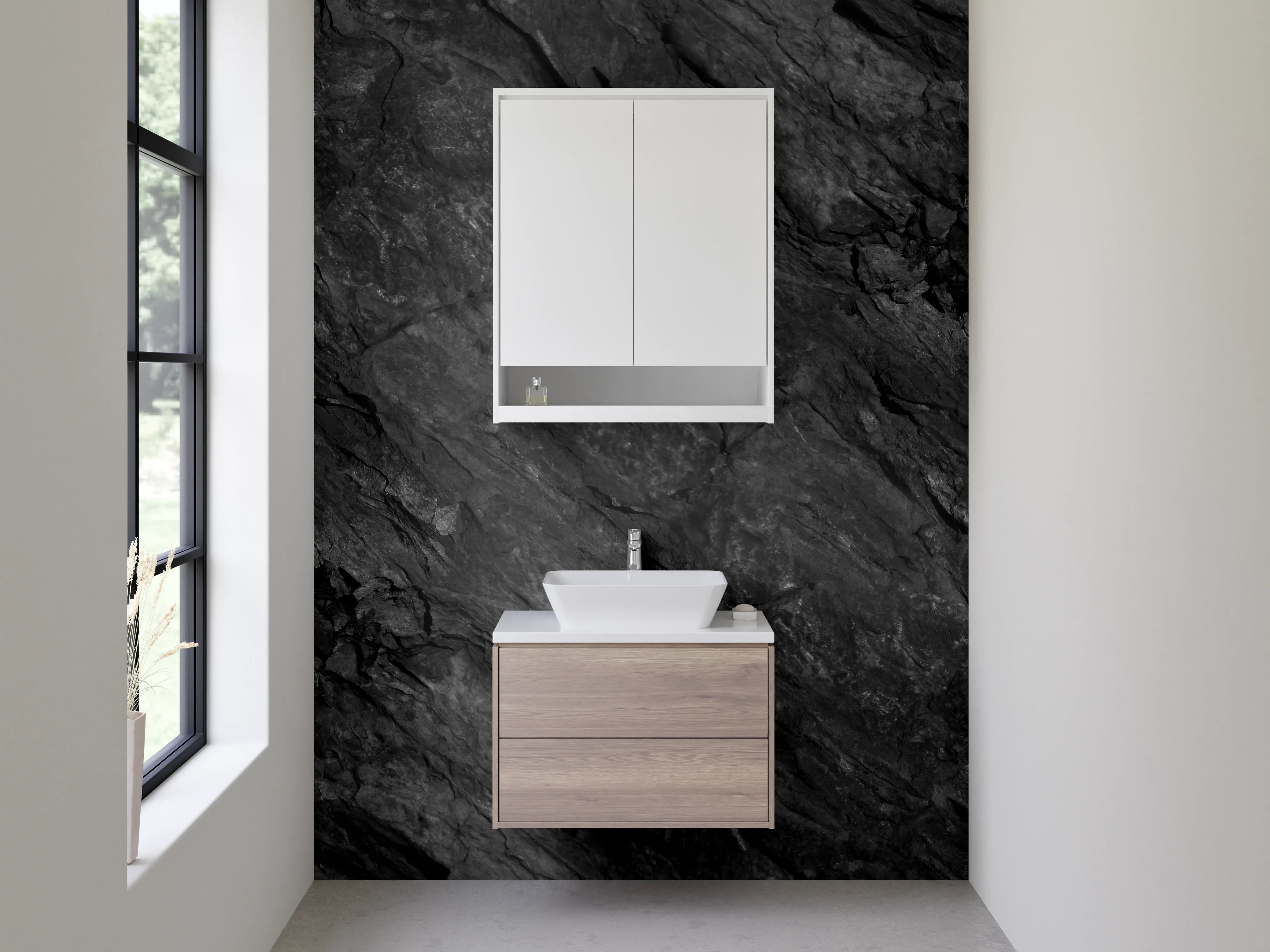 Waschbecken-Rückwand - Schwarze Schieferoptik für Küchenrückwände