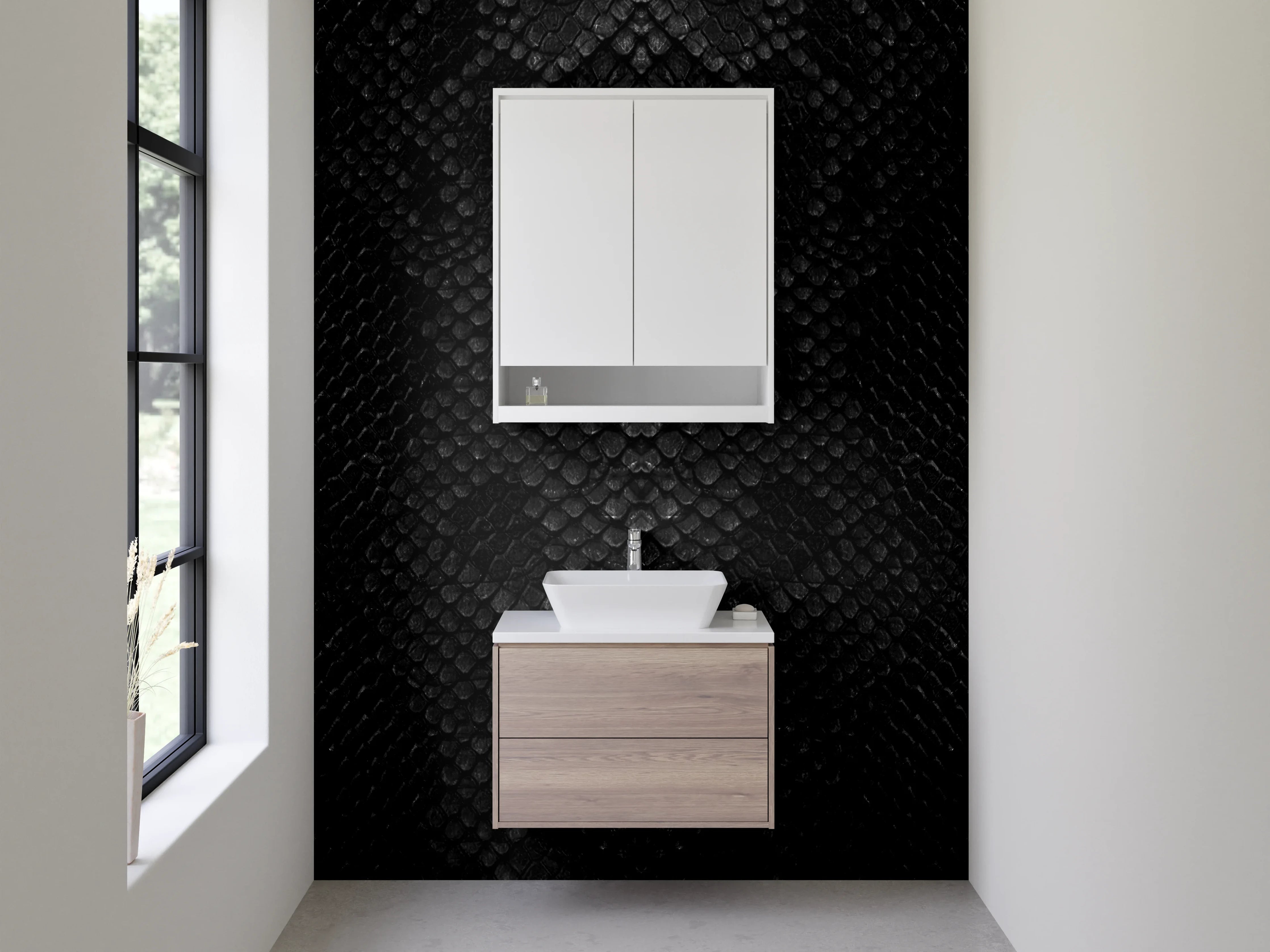 Waschbecken-Rückwand - Schwarze Schuppen Textur Eleganz