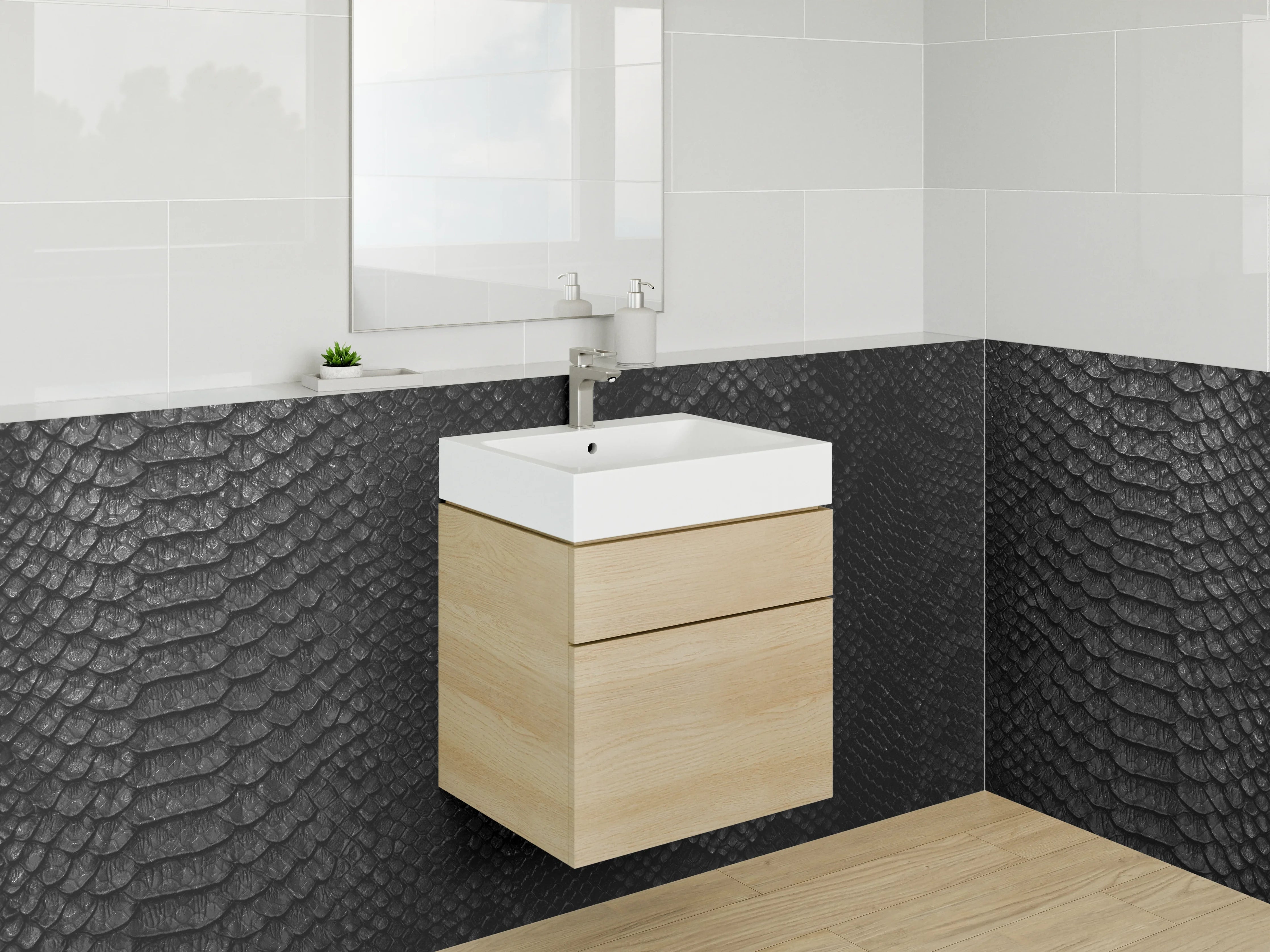 Waschbecken-Rückwand - Schwarze Schuppen Textur Eleganz
