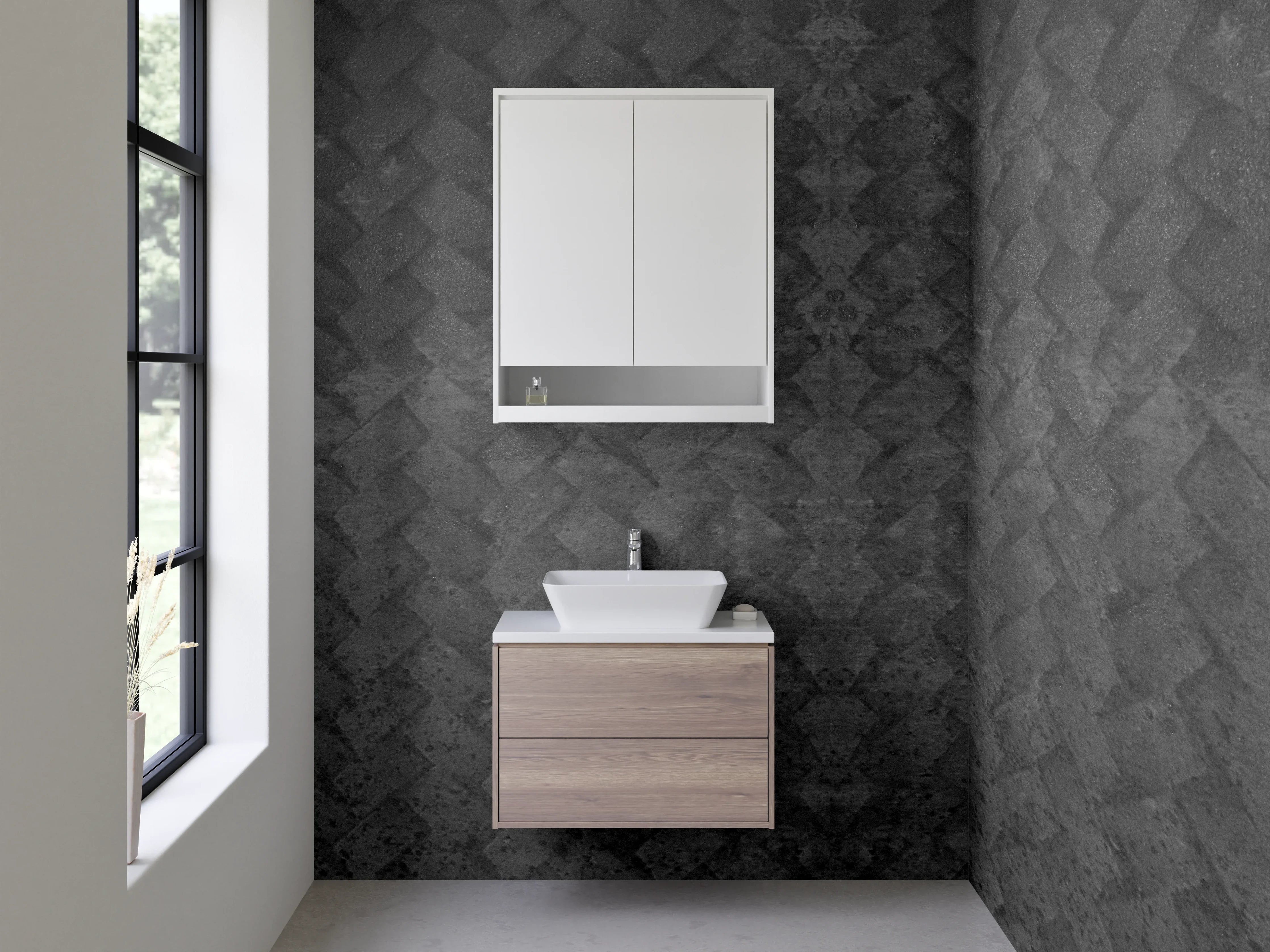 Waschbecken-Rückwand - Schwarze Schuppenstruktur Design