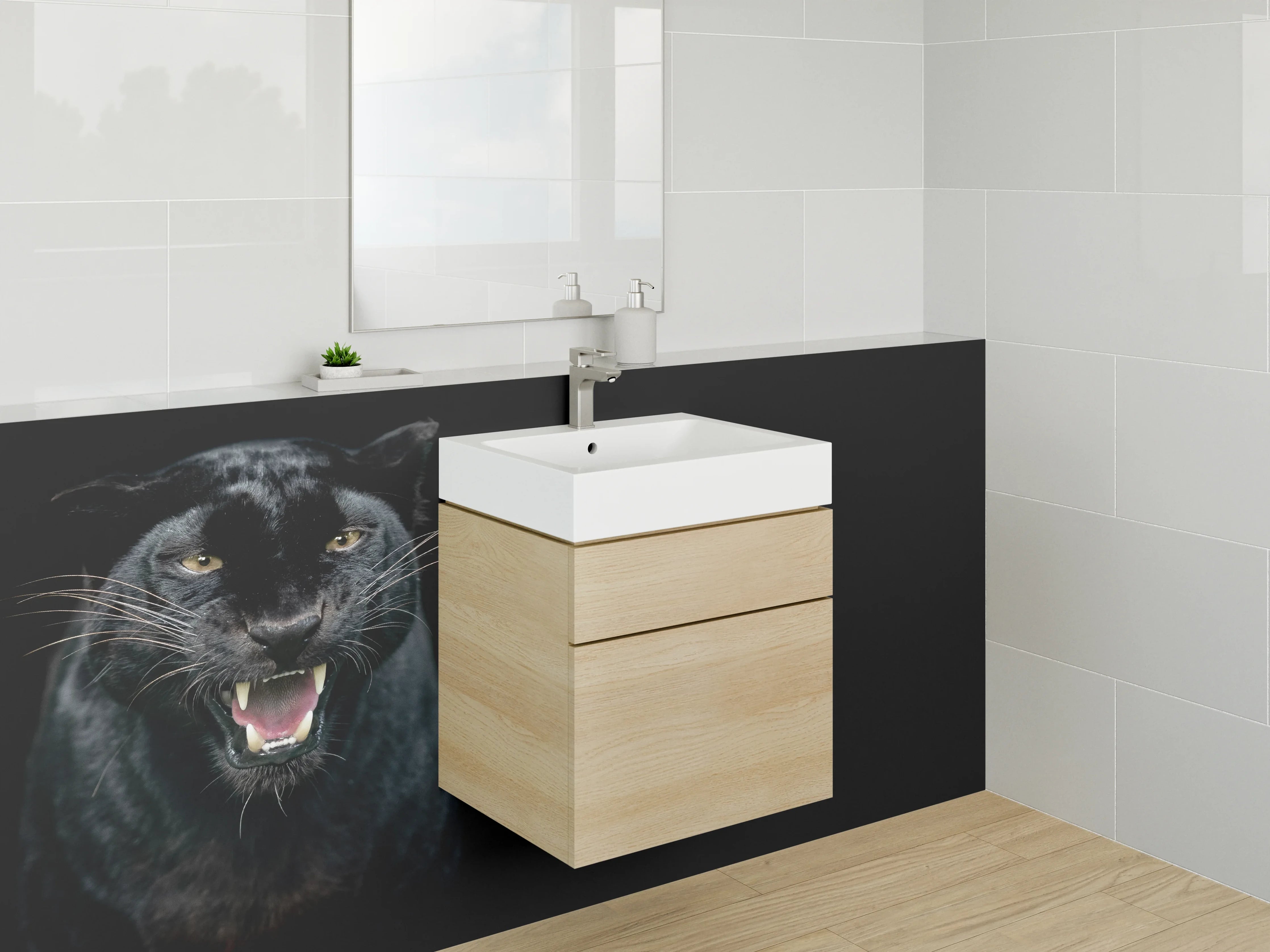 Waschbecken-Rückwand - Schwarzer Panther – Elegante Tierfotografie