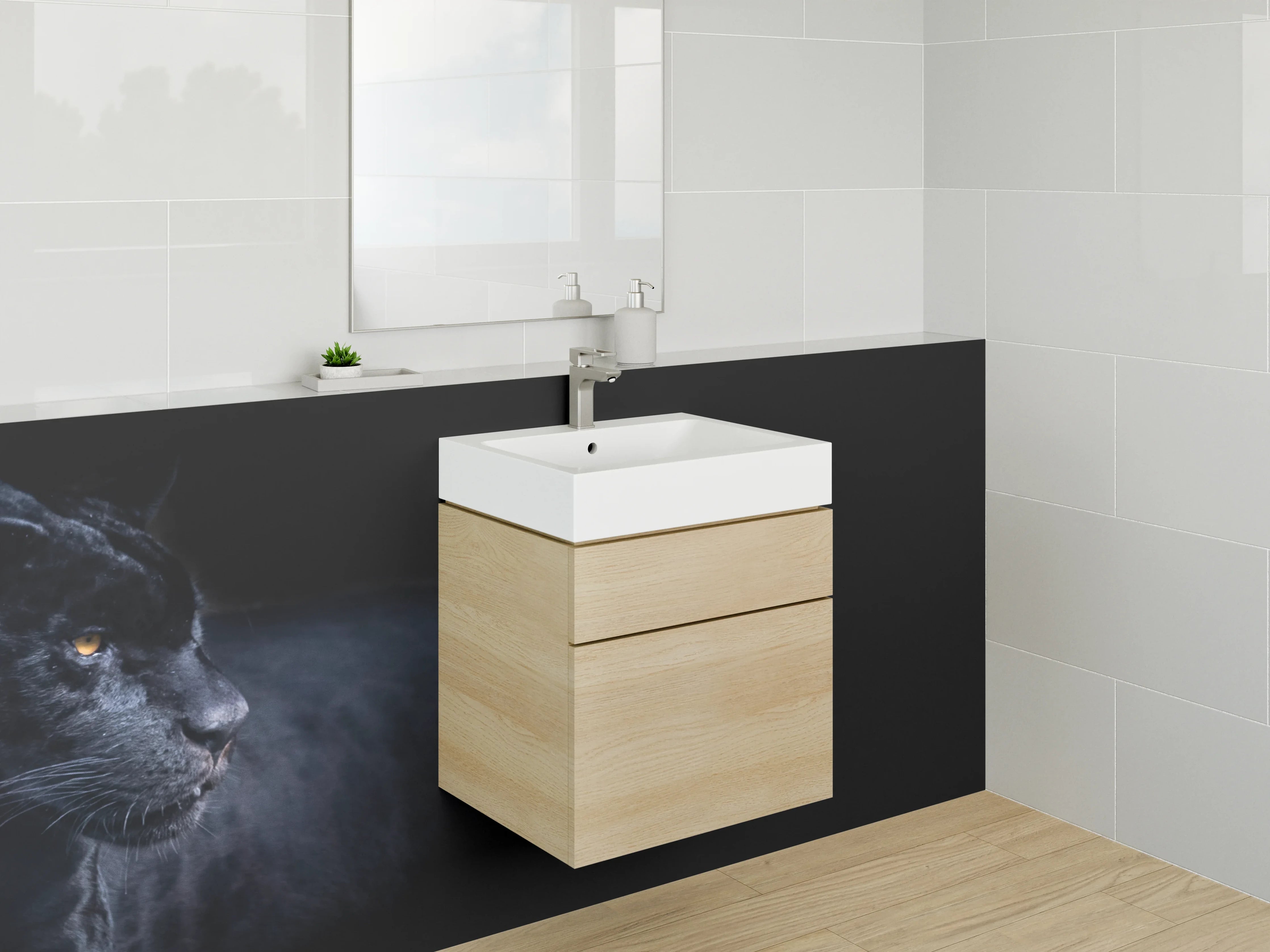 Waschbecken-Rückwand - Schwarzer Panther auf dunklem Hintergrund