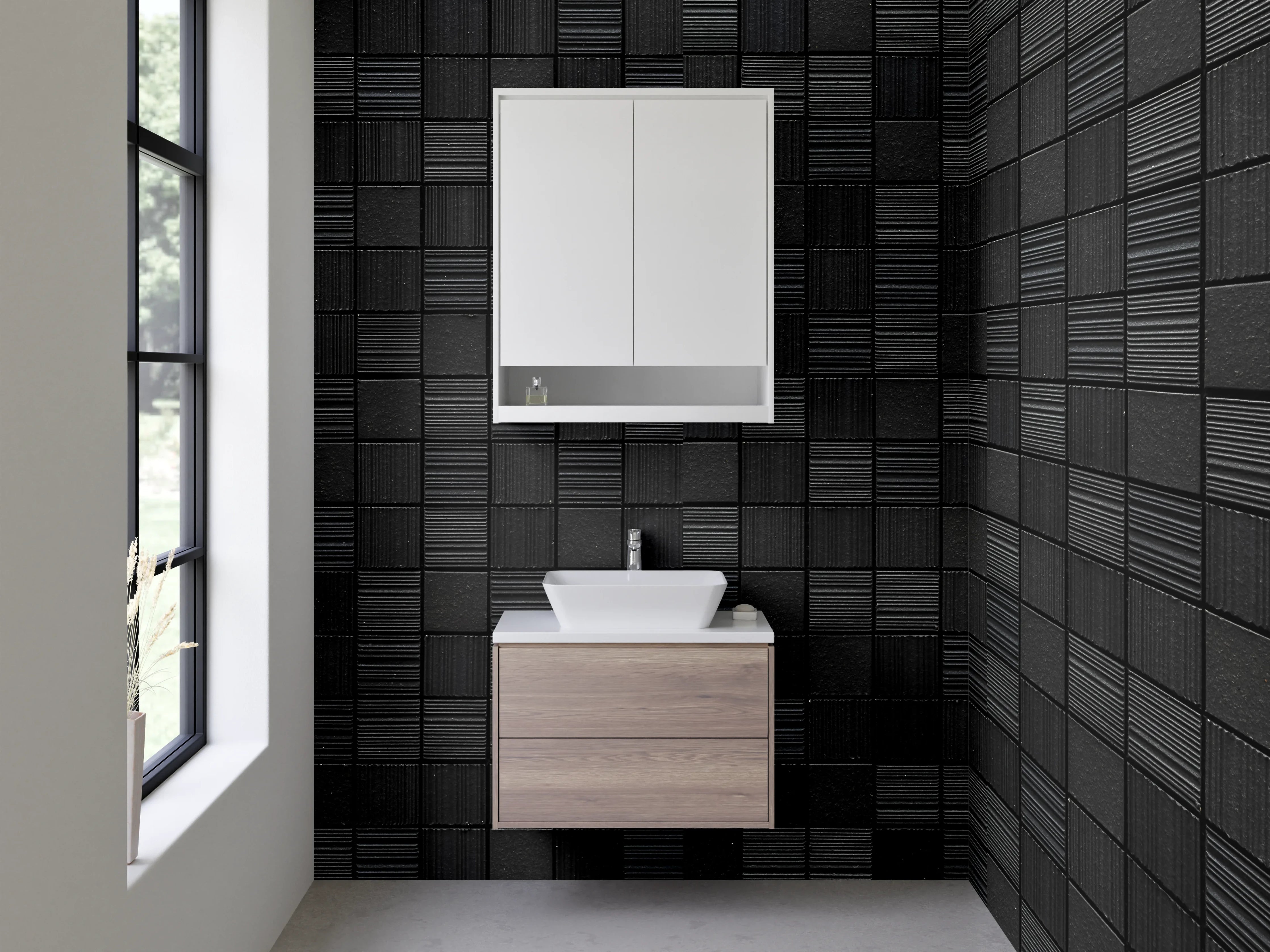 Waschbecken-Rückwand - Schwarzes Flecht-Mosaik Design