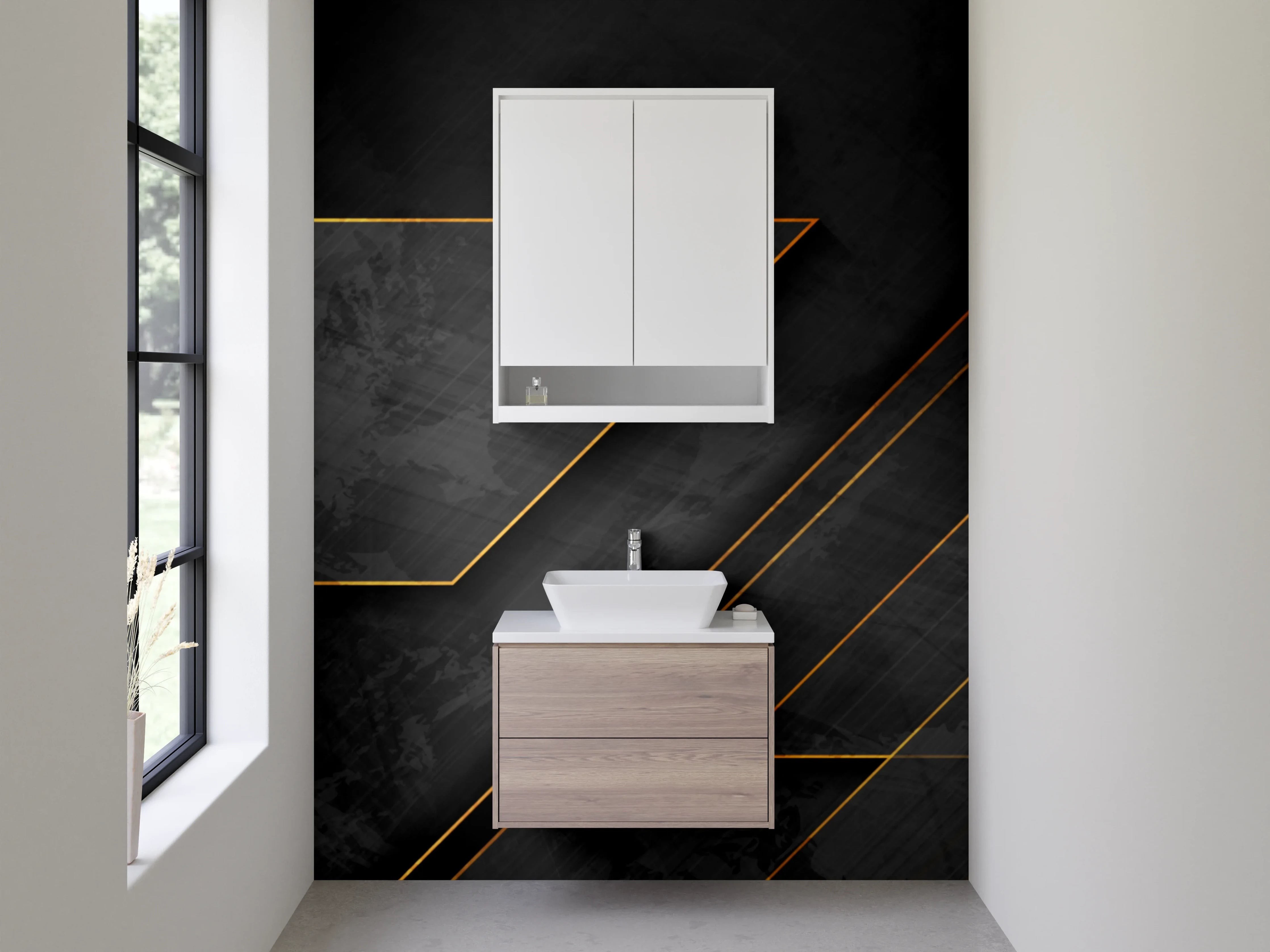 Waschbecken-Rückwand - Schwarzes Gold Linien Abstract Design