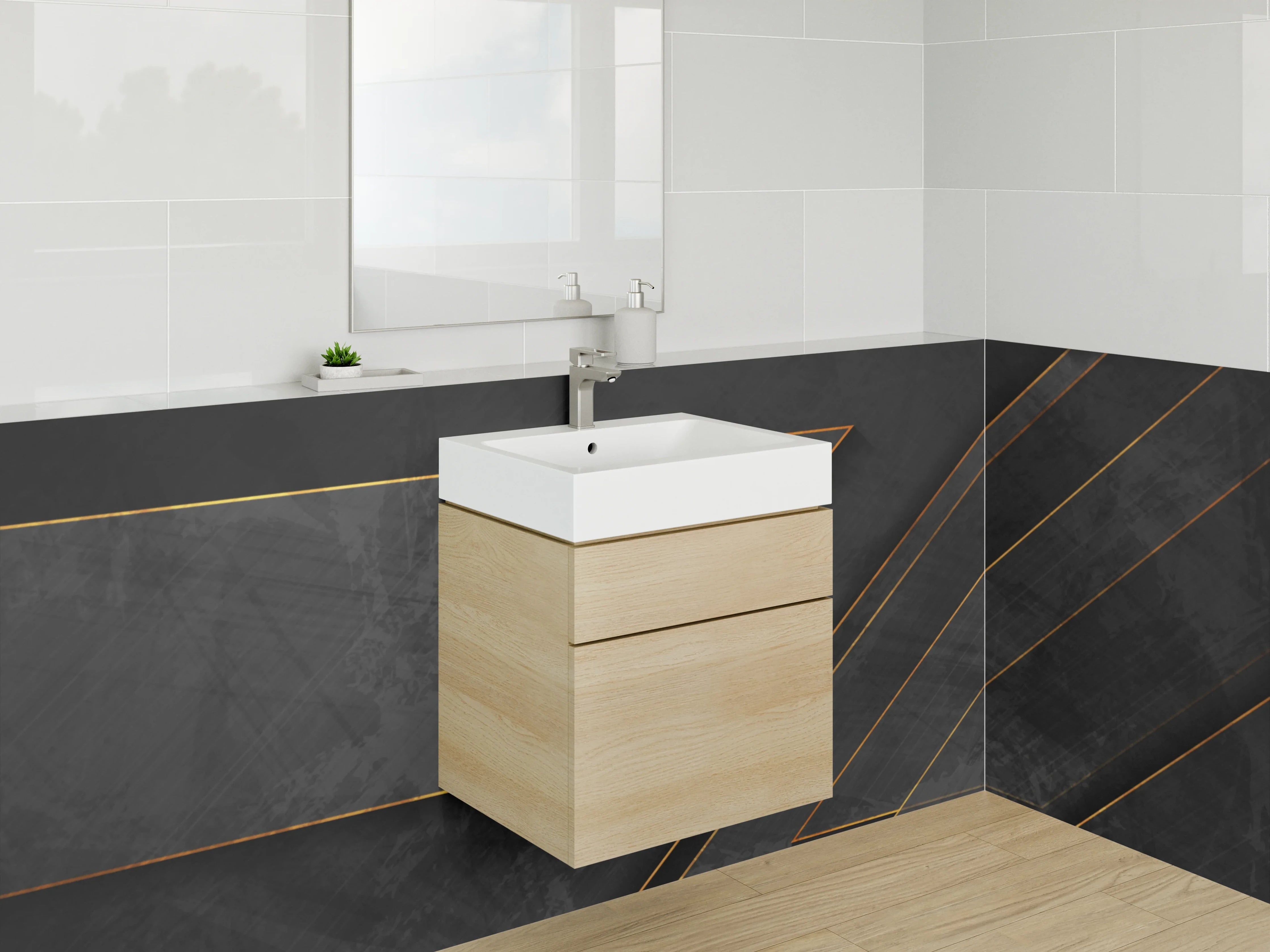 Waschbecken-Rückwand - Schwarzes Gold Linien Abstract Design