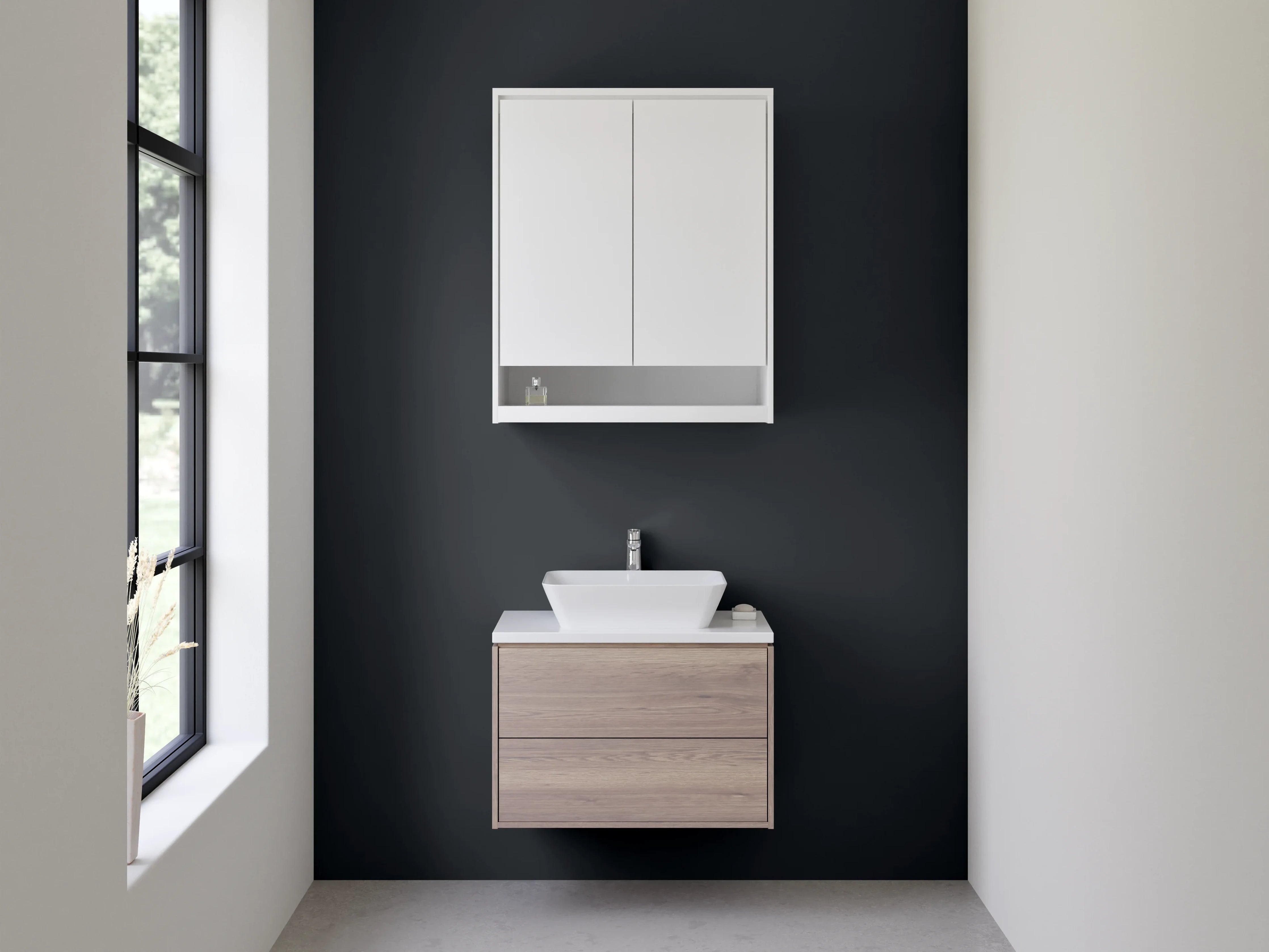 Waschbecken-Rückwand - Schwarzgrau trifft Weißakzent