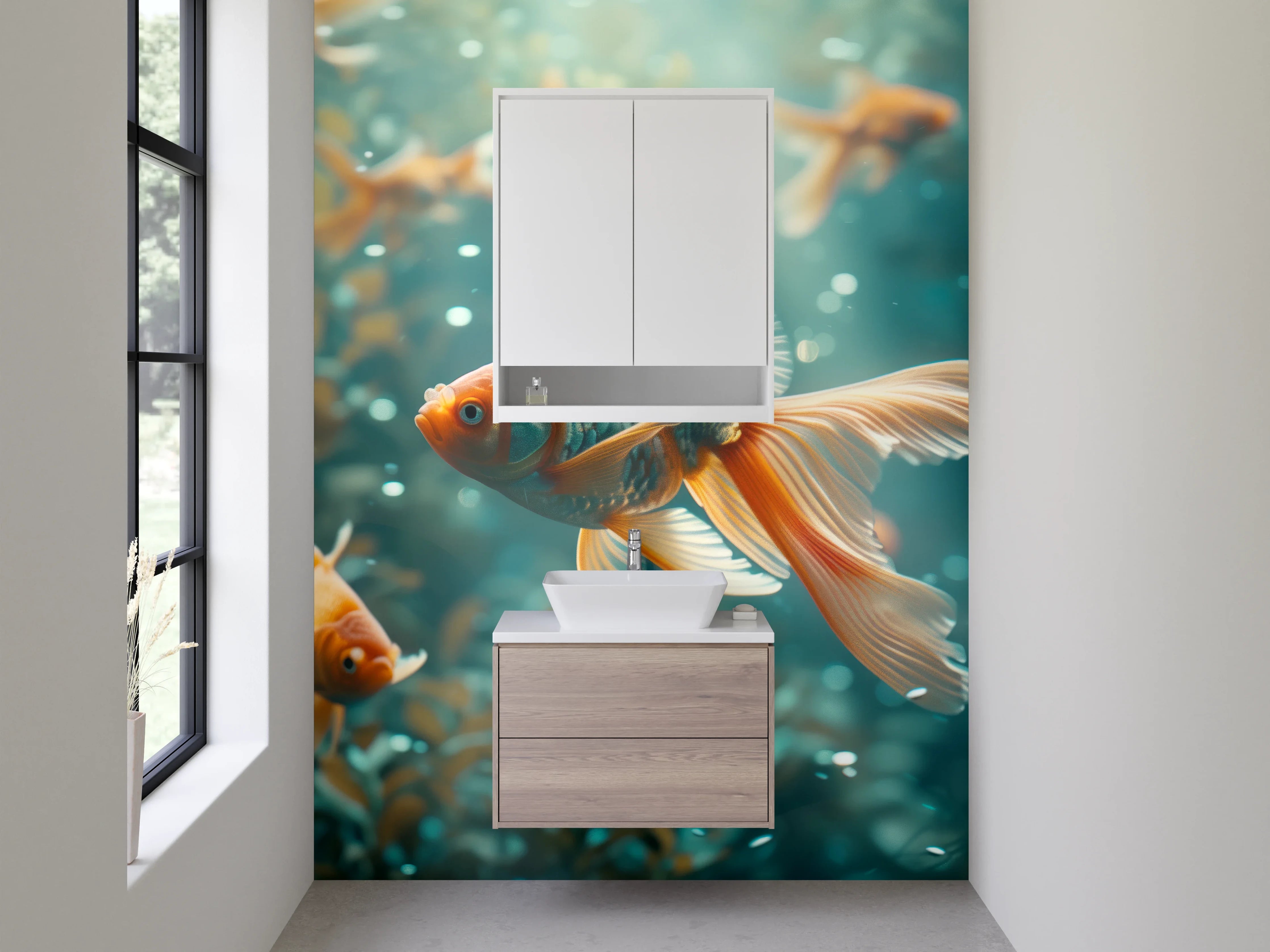 Waschbecken-Rückwand - Schwimmende Goldfische im Wasser