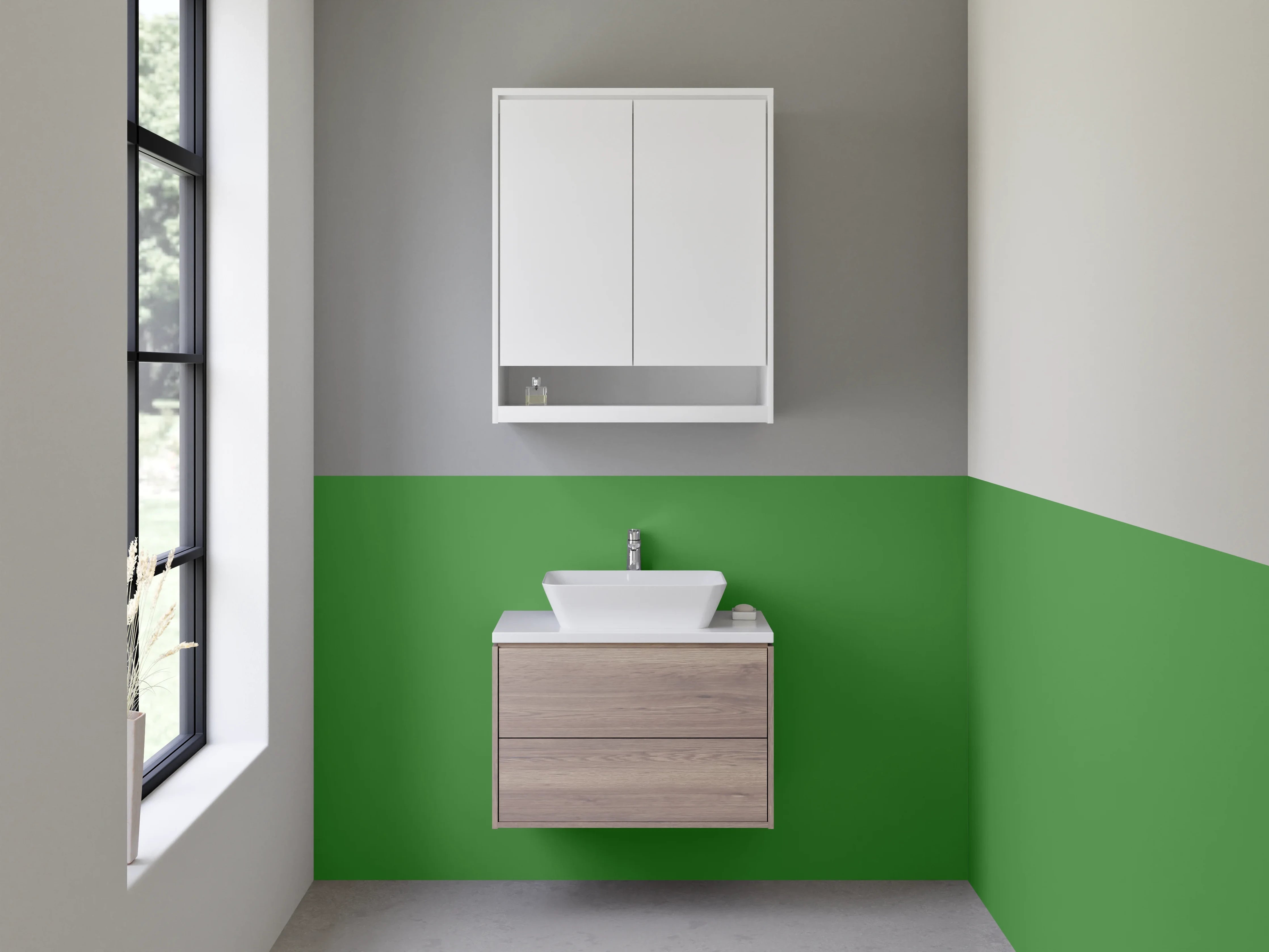 Waschbecken-Rückwand - Silbergrau auf Schneeweiß