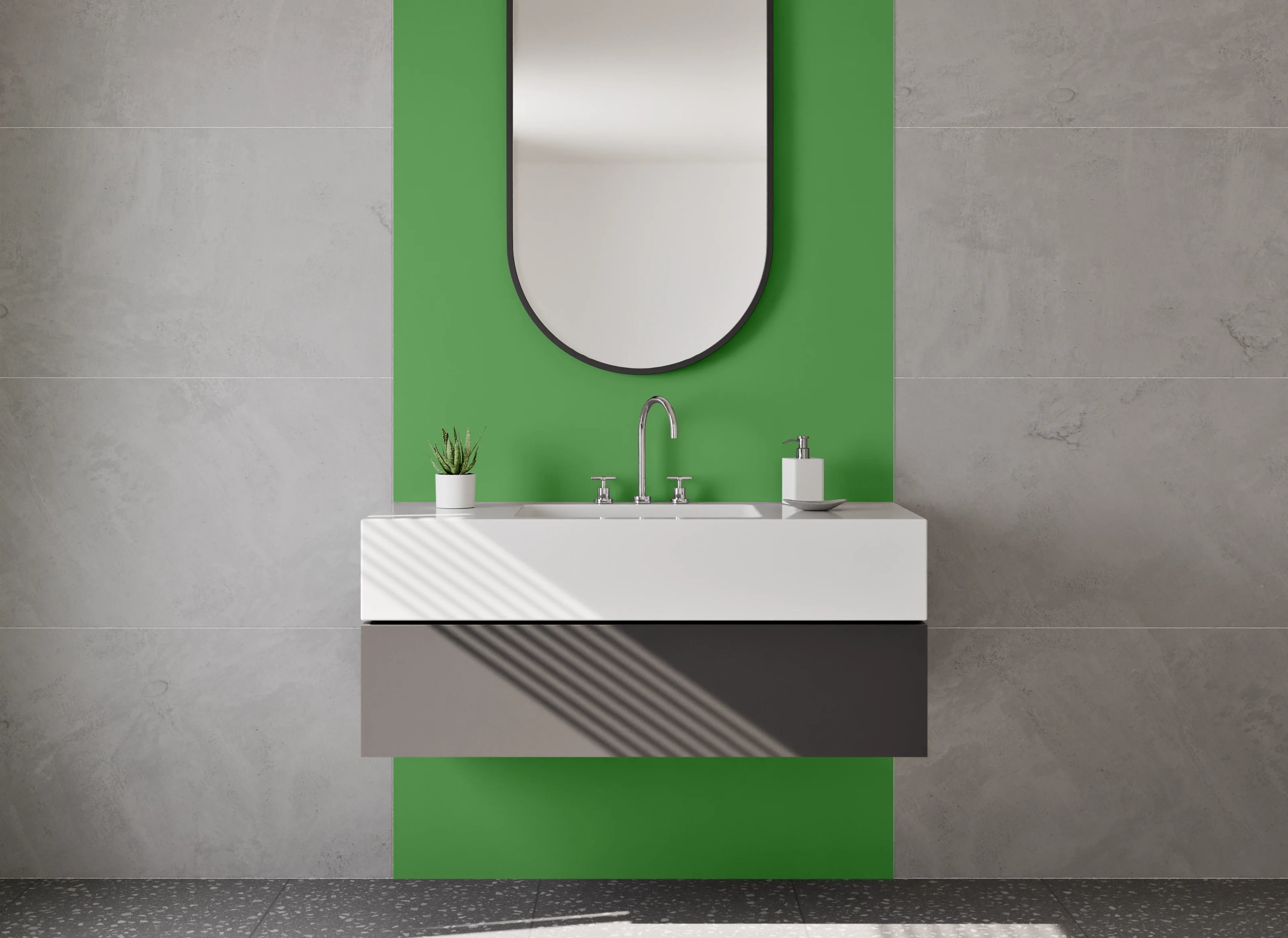 Waschbecken-Rückwand - Silbergrau auf Schneeweiß