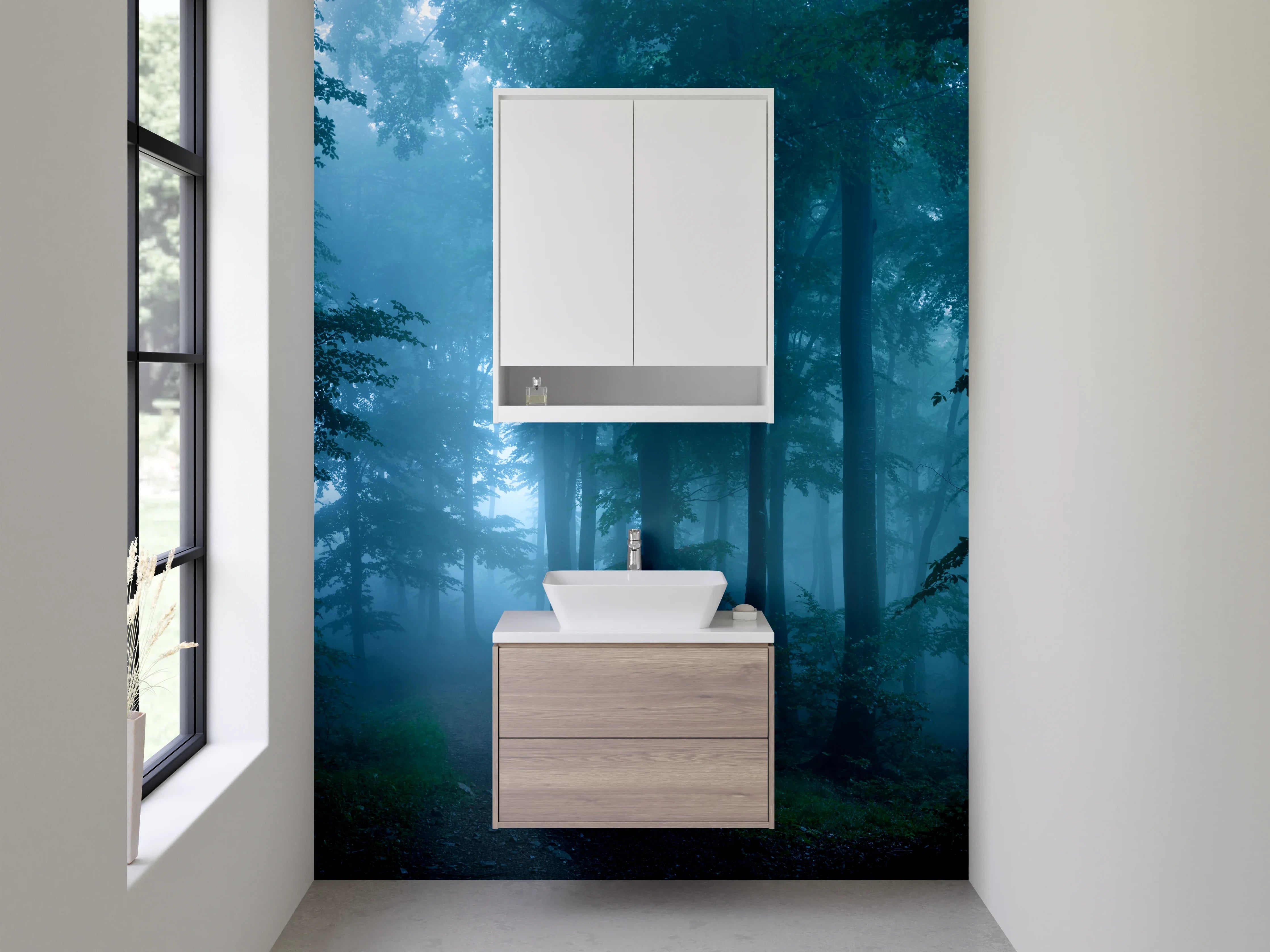 Waschbecken-Rückwand - Silbergrauer Forst im Dämmerlicht