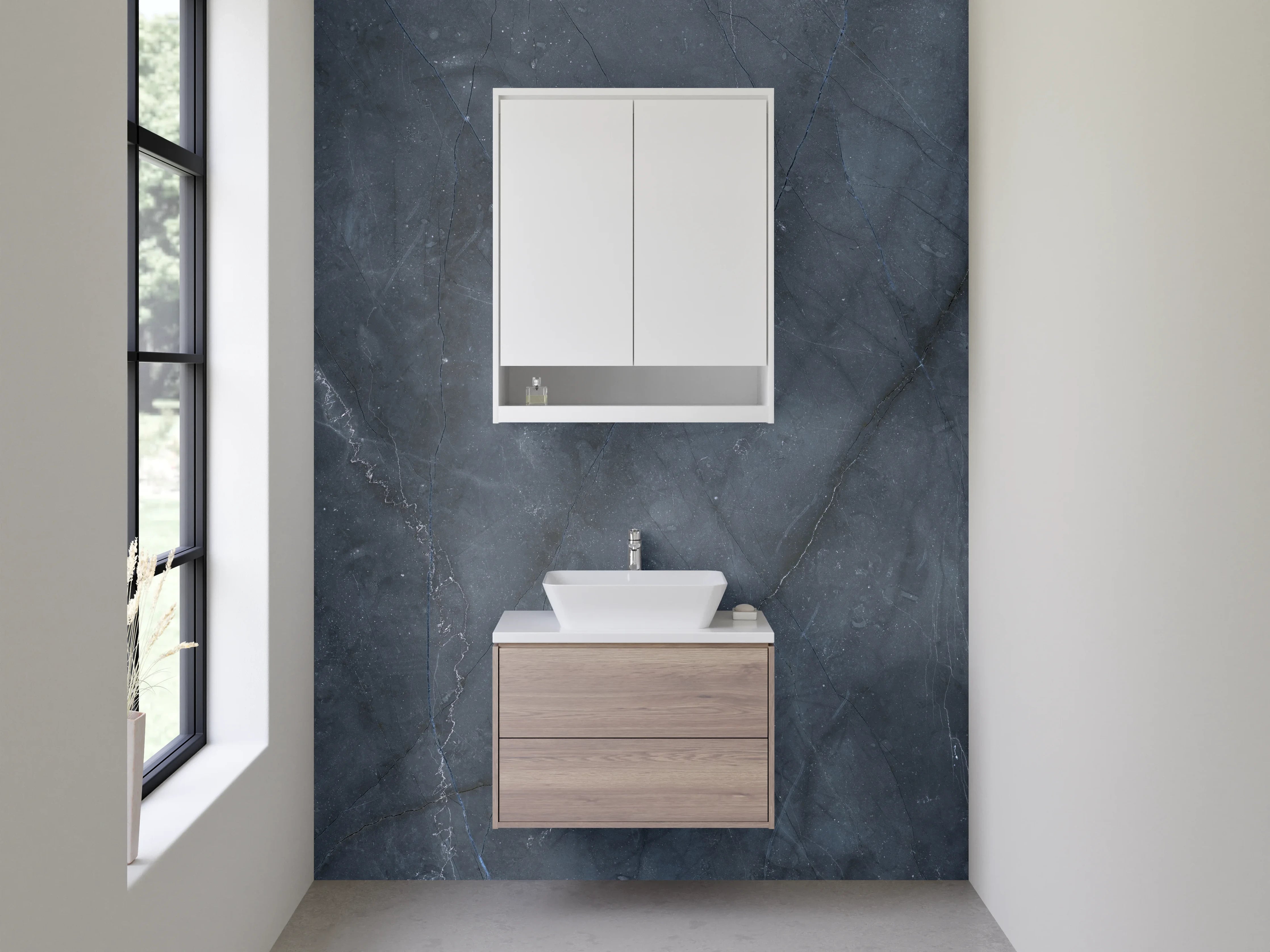 Waschbecken-Rückwand - Silbergrauer Marmor mit zarter Maserung