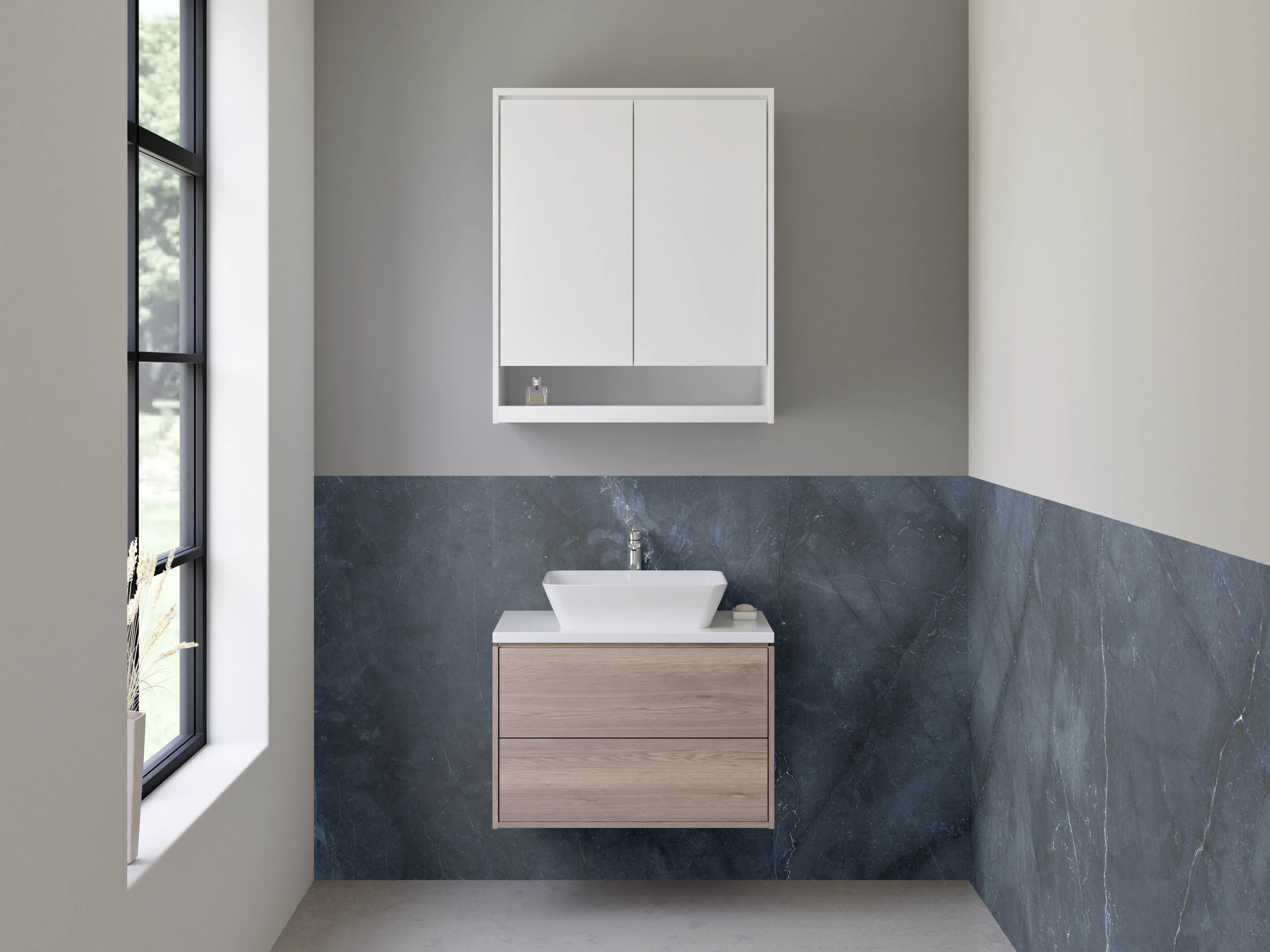 Waschbecken-Rückwand - Silbergrauer Marmor mit zarter Maserung