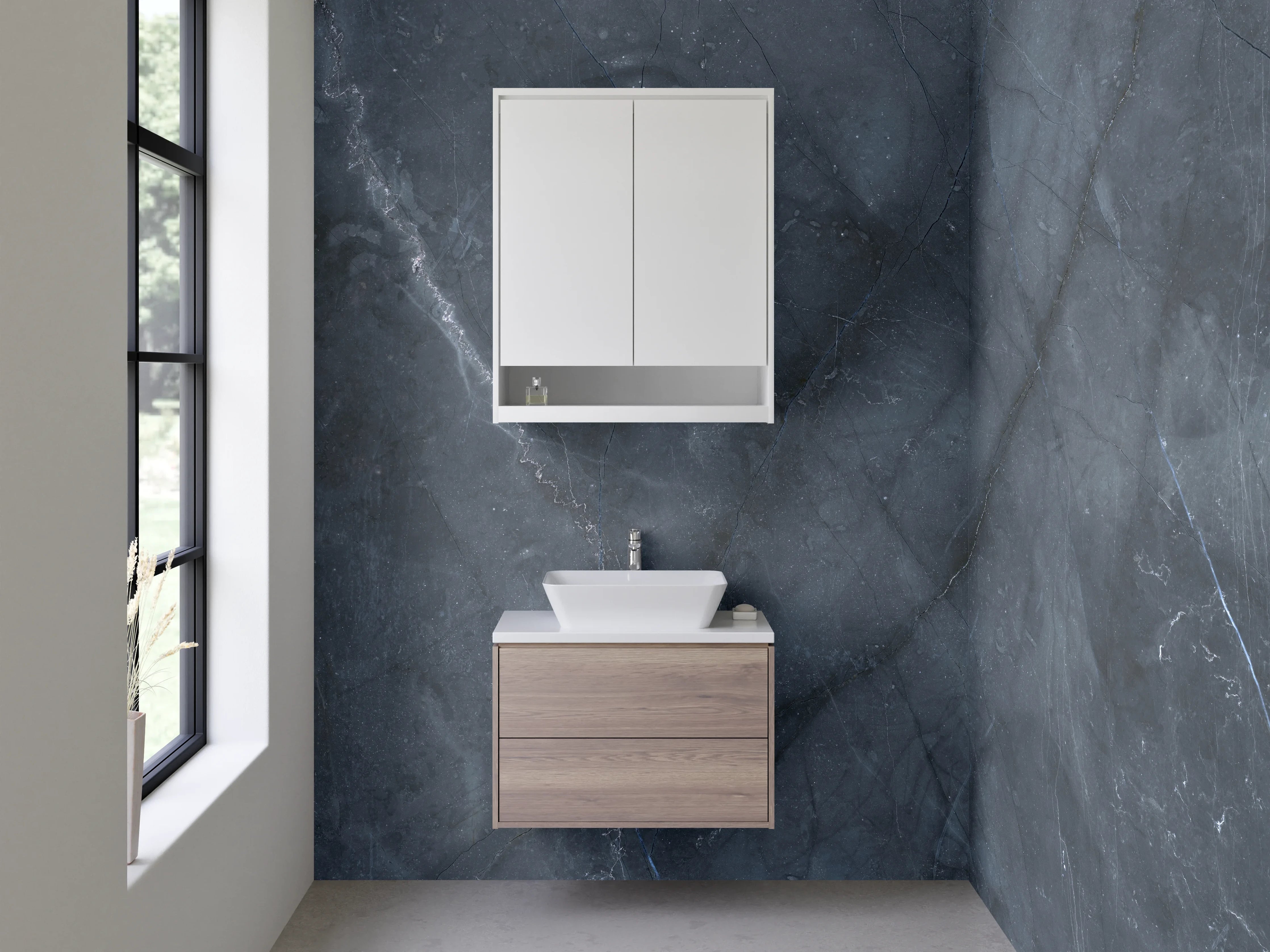 Waschbecken-Rückwand - Silbergrauer Marmor mit zarter Maserung