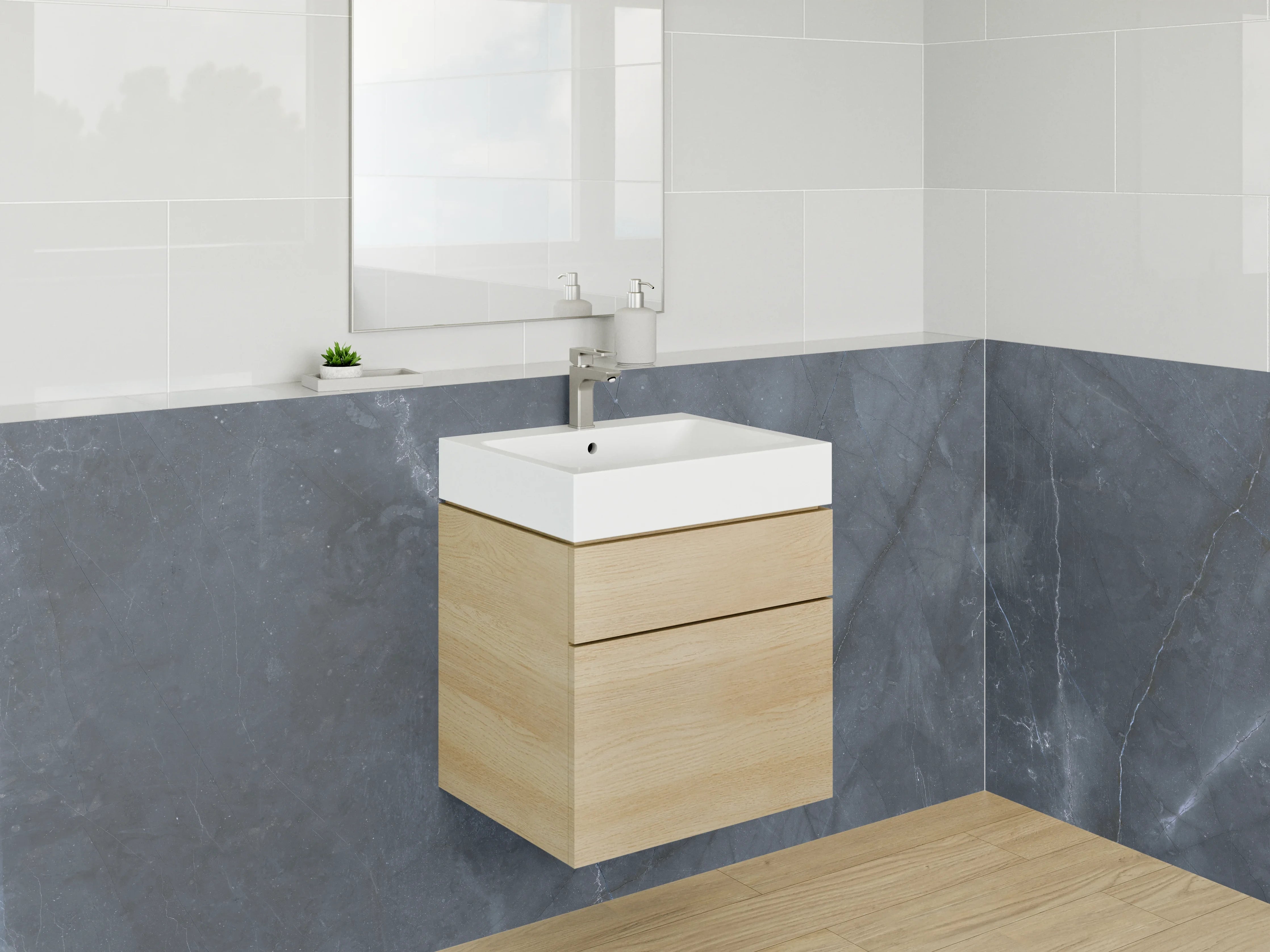 Waschbecken-Rückwand - Silbergrauer Marmor mit zarter Maserung