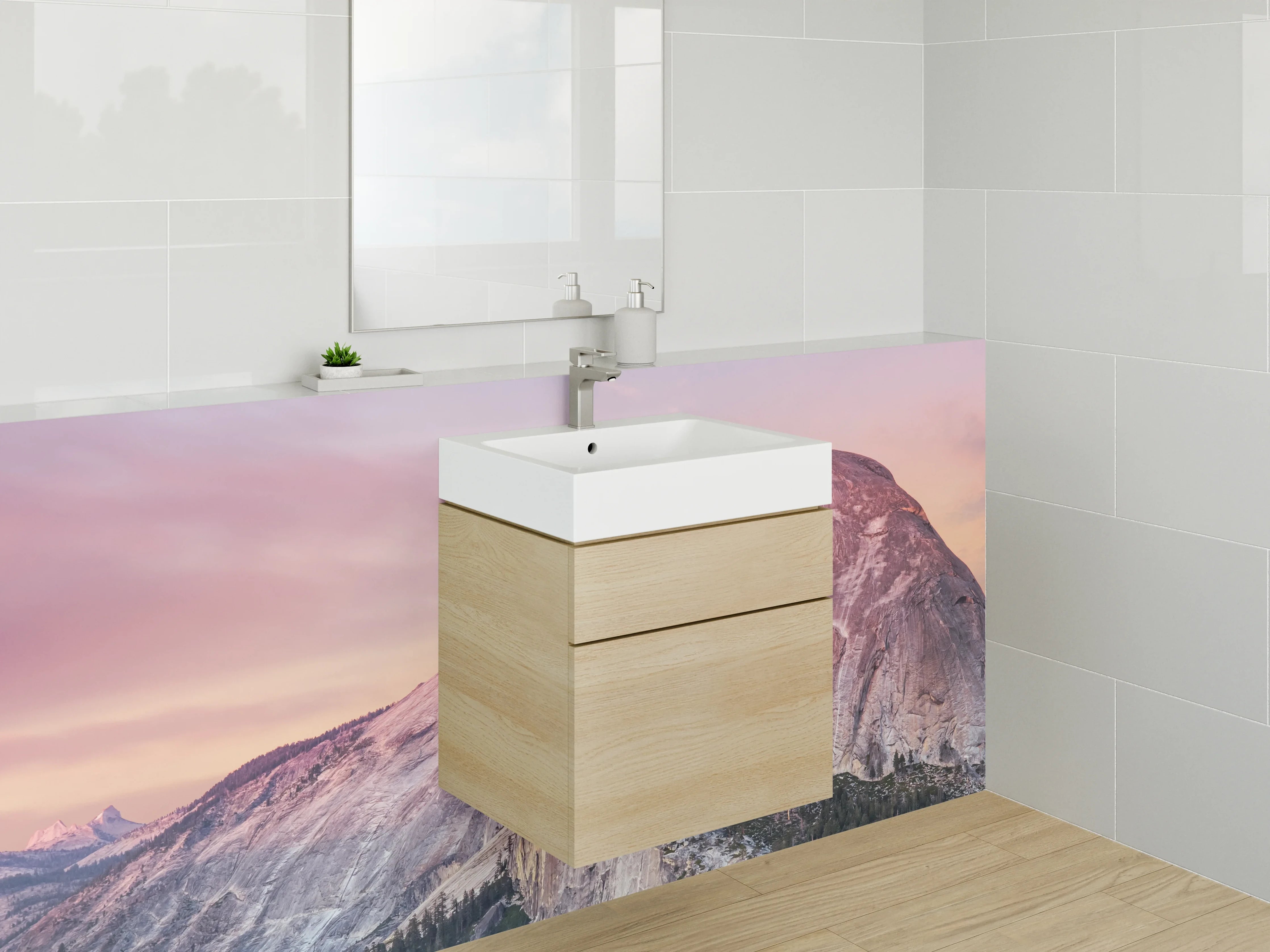 Waschbecken-Rückwand - Silberne Berge im Dämmerlicht