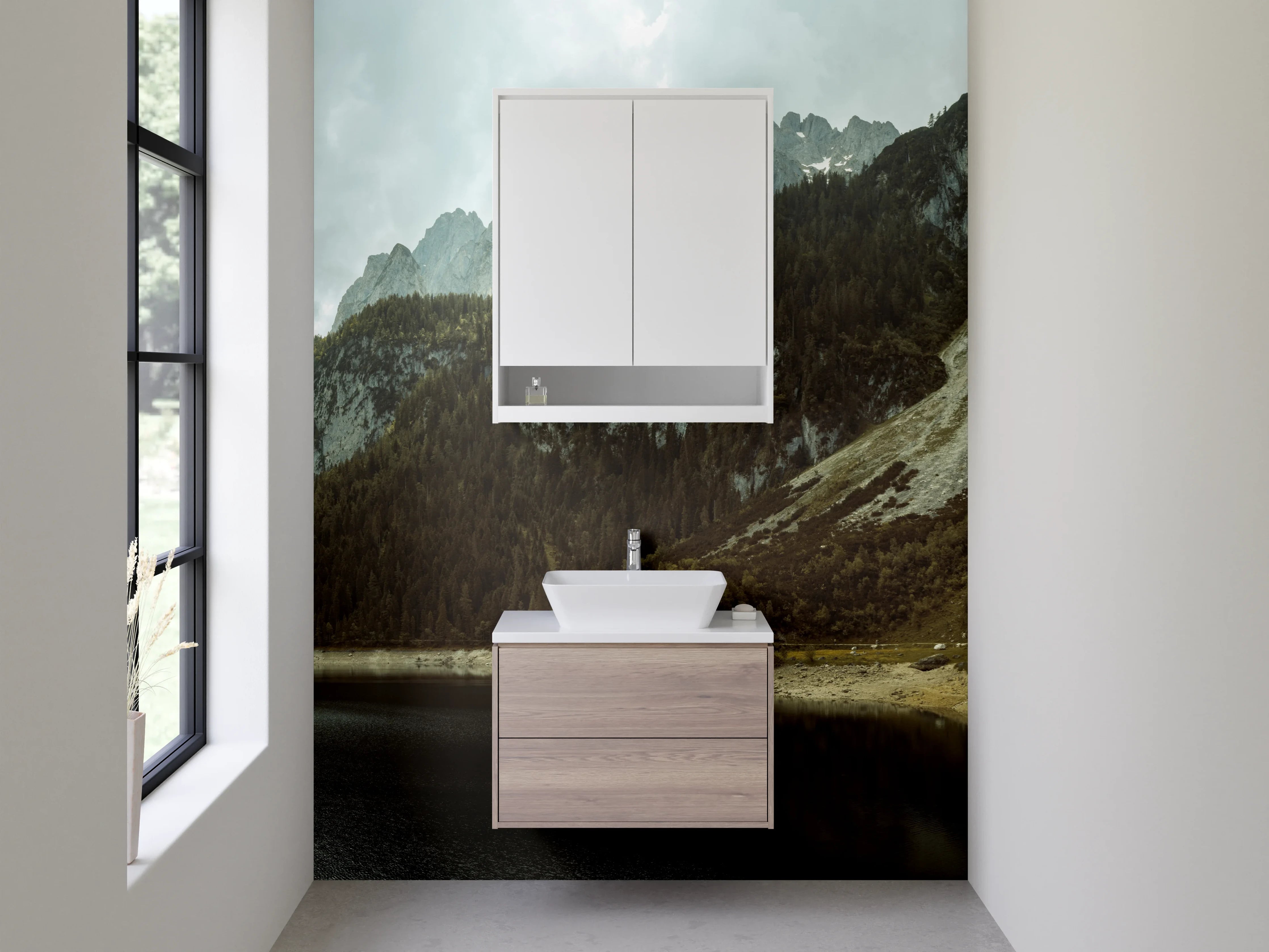 Waschbecken-Rückwand - Silberne Berge und Nebelwald