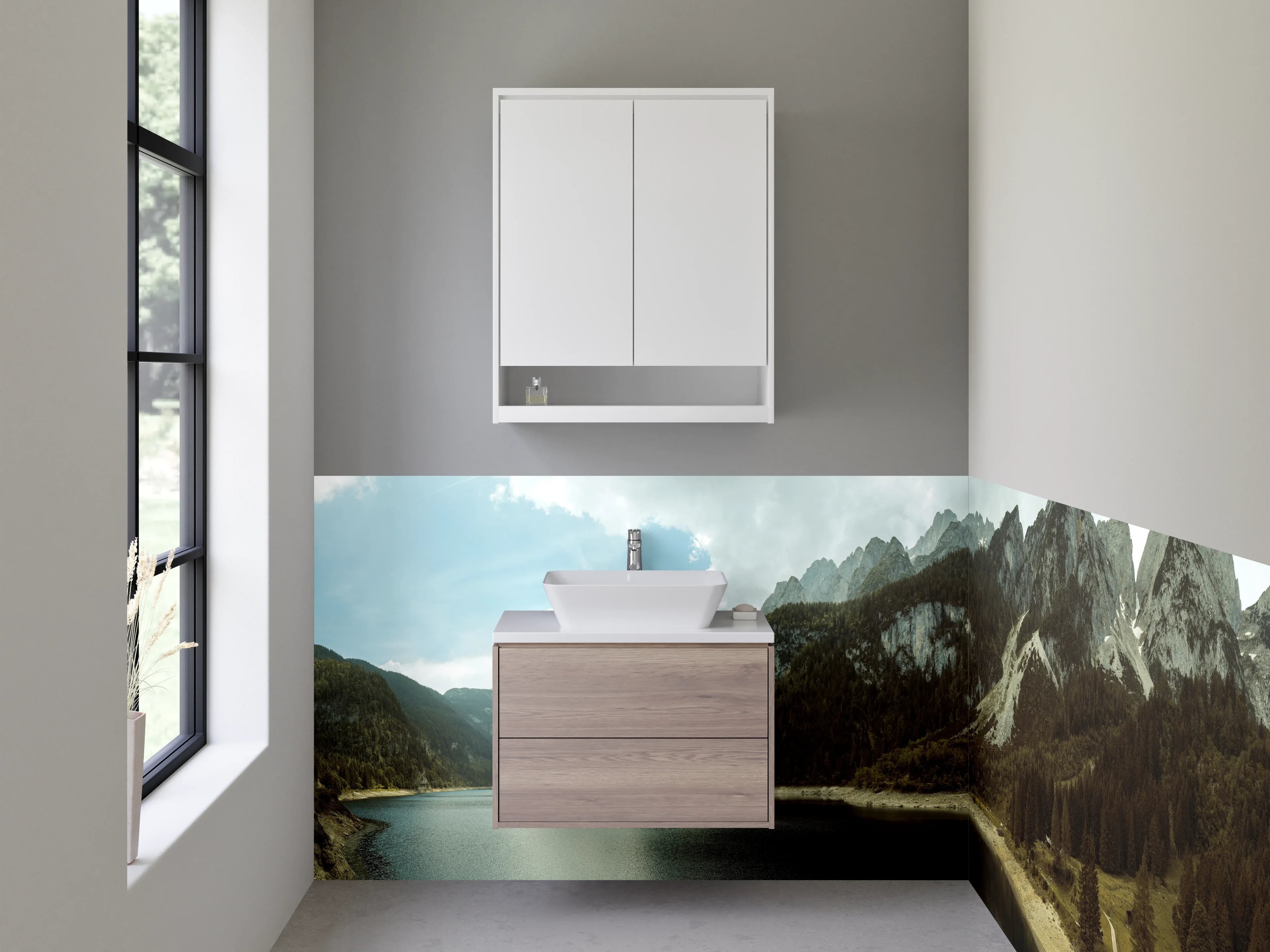 Waschbecken-Rückwand - Silberne Berge und Nebelwald