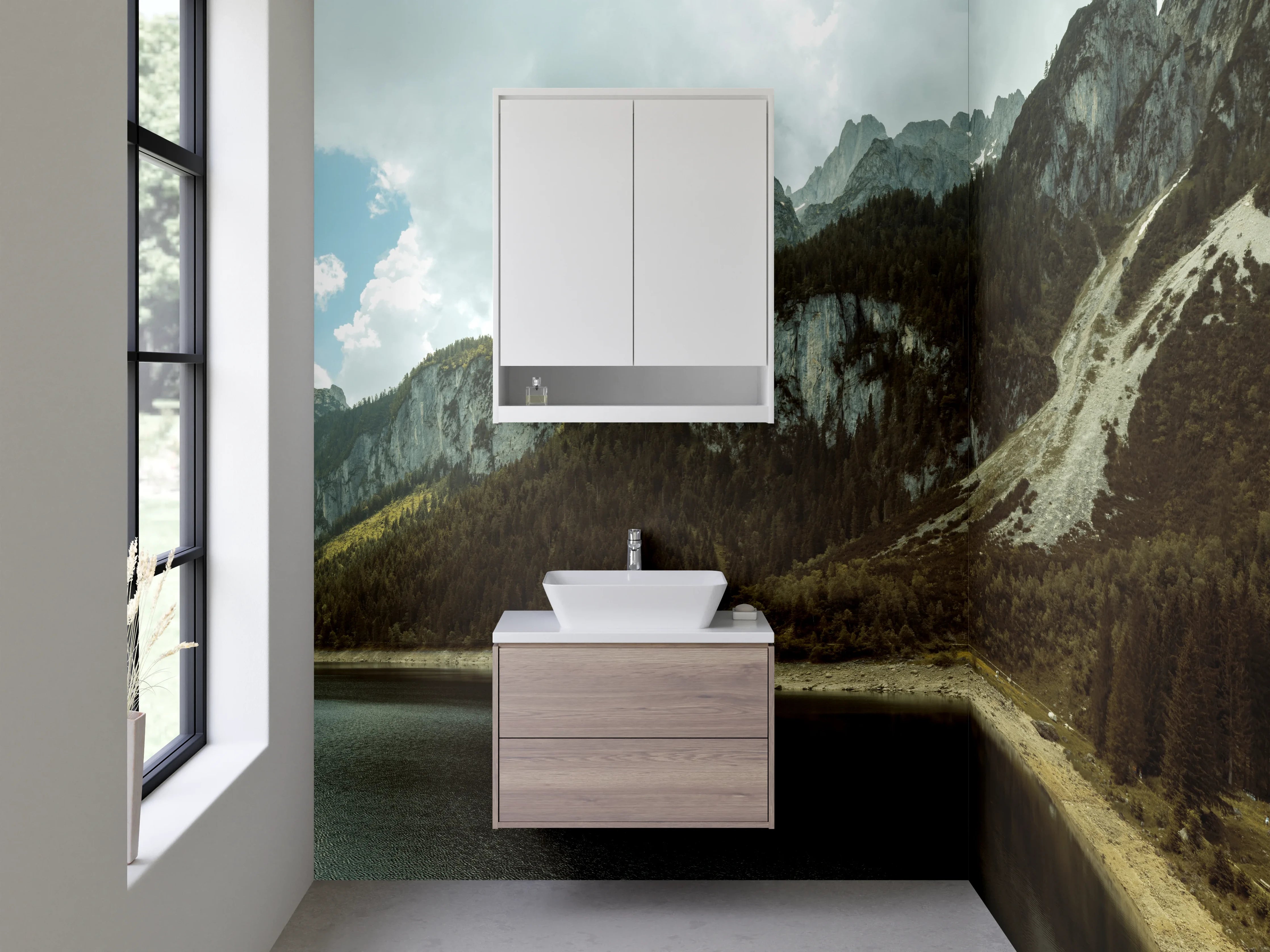 Waschbecken-Rückwand - Silberne Berge und Nebelwald