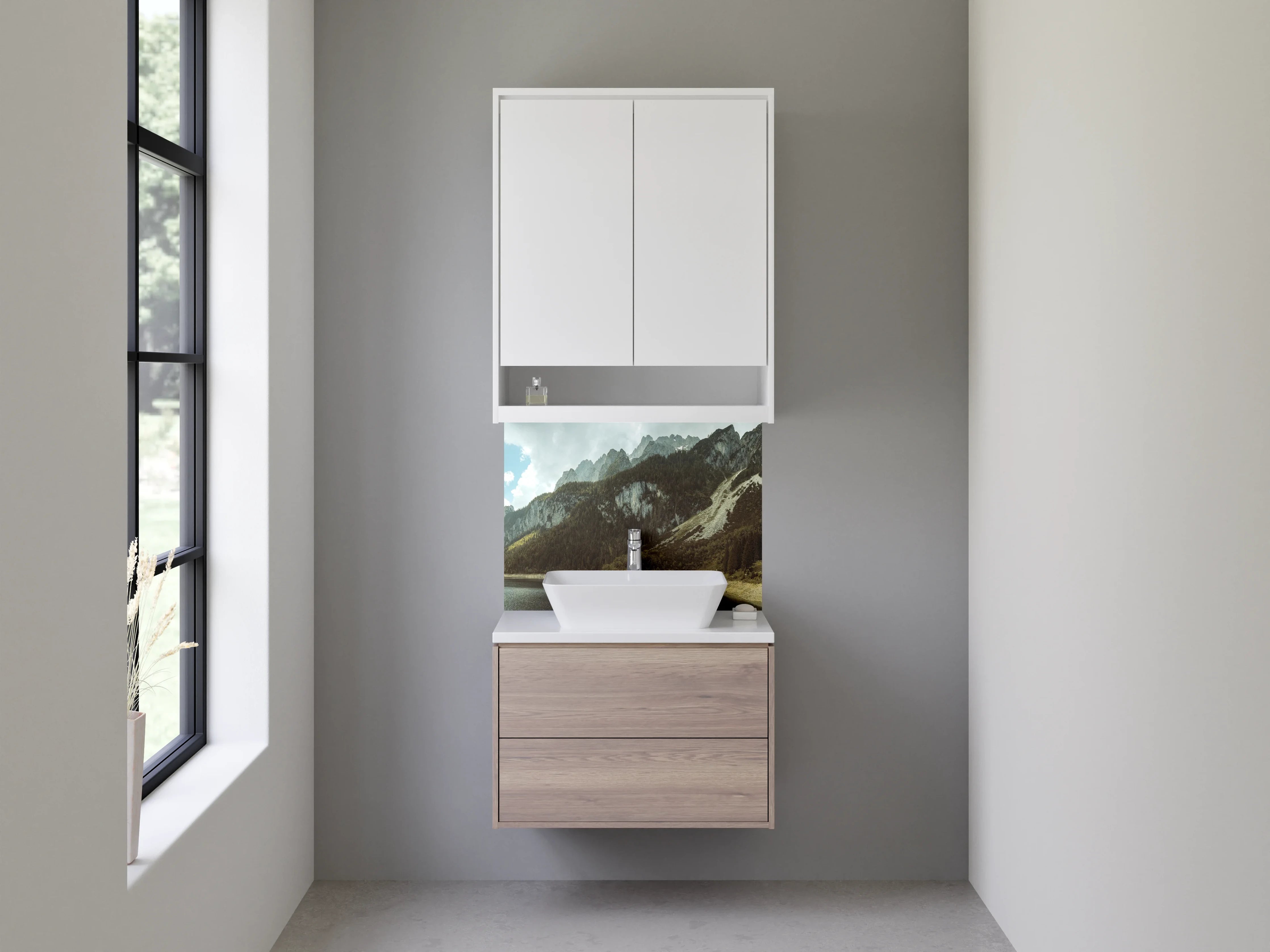 Waschbecken-Rückwand - Silberne Berge und Nebelwald