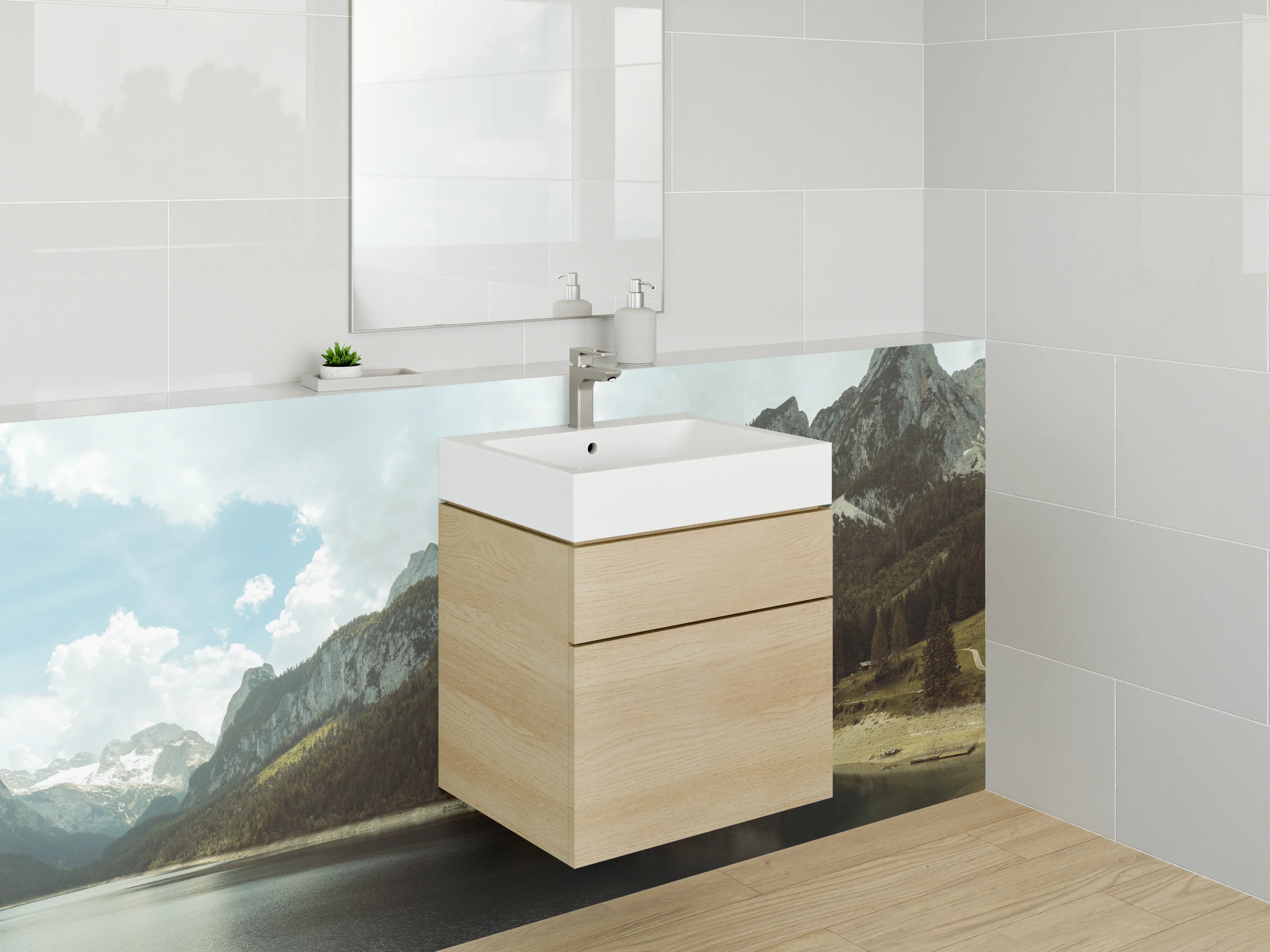 Waschbecken-Rückwand - Silberne Berge und Nebelwald