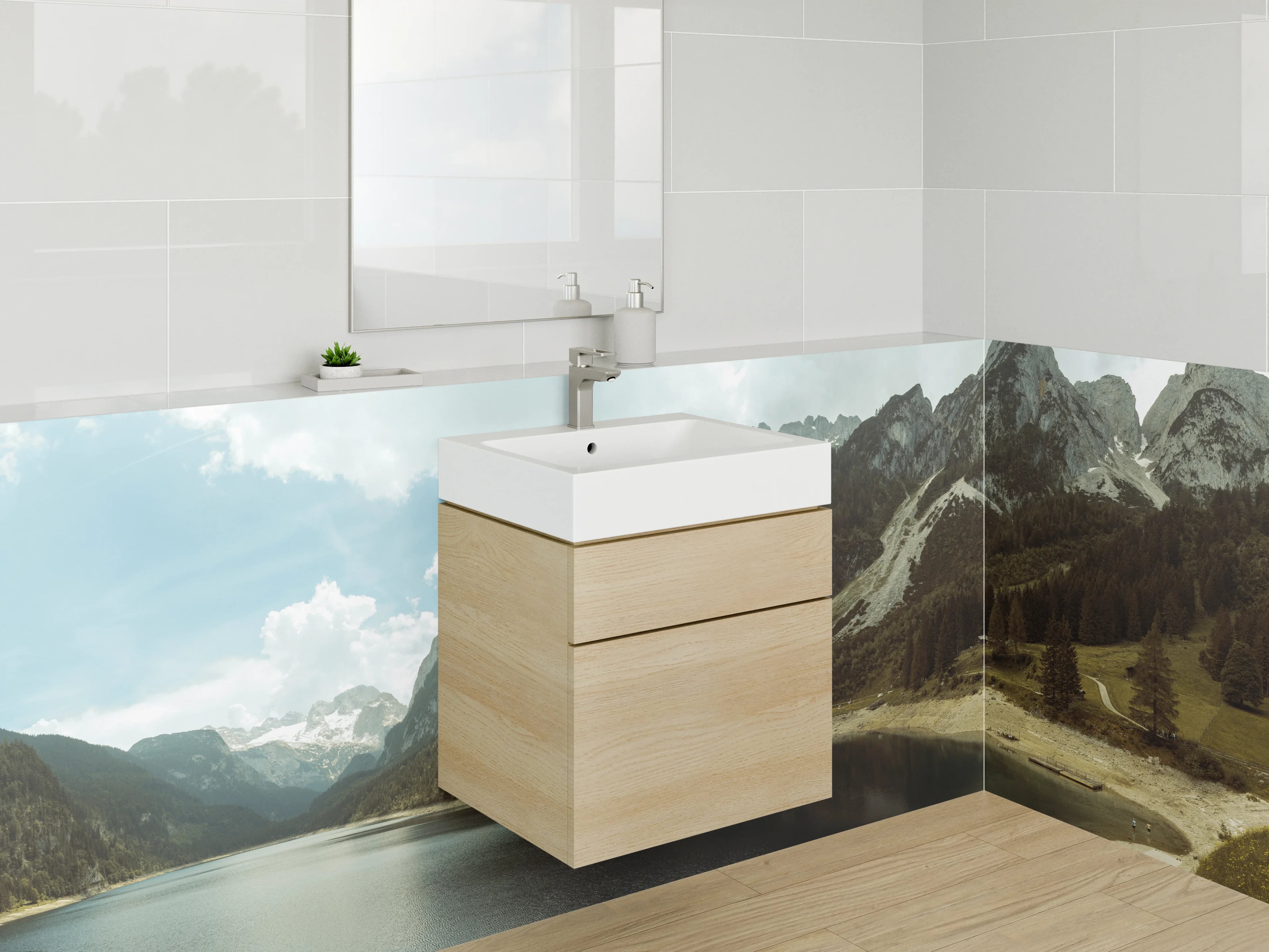 Waschbecken-Rückwand - Silberne Berge und Nebelwald