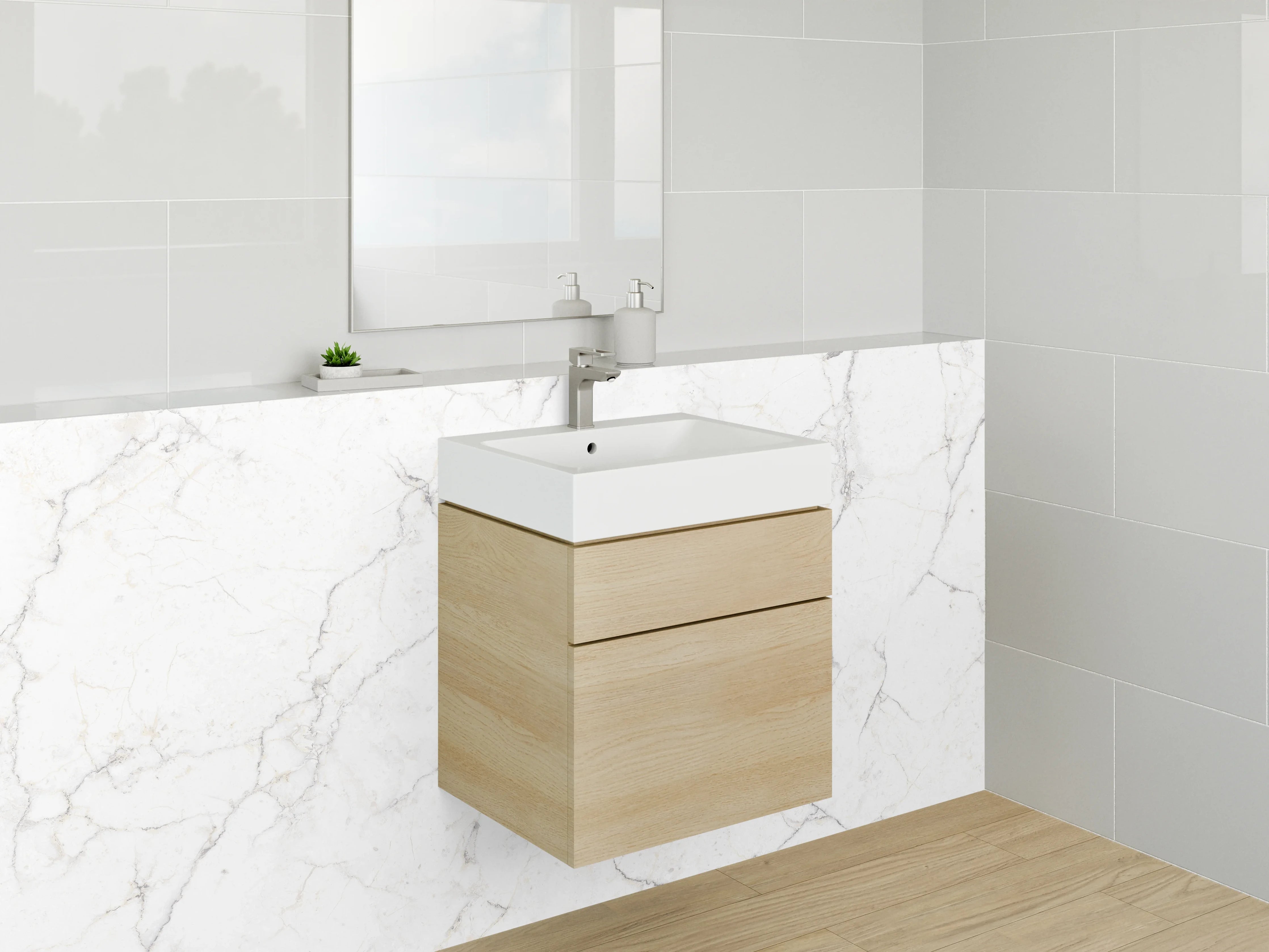 Waschbecken-Rückwand - Silberne Marmoradern in Elfenbein