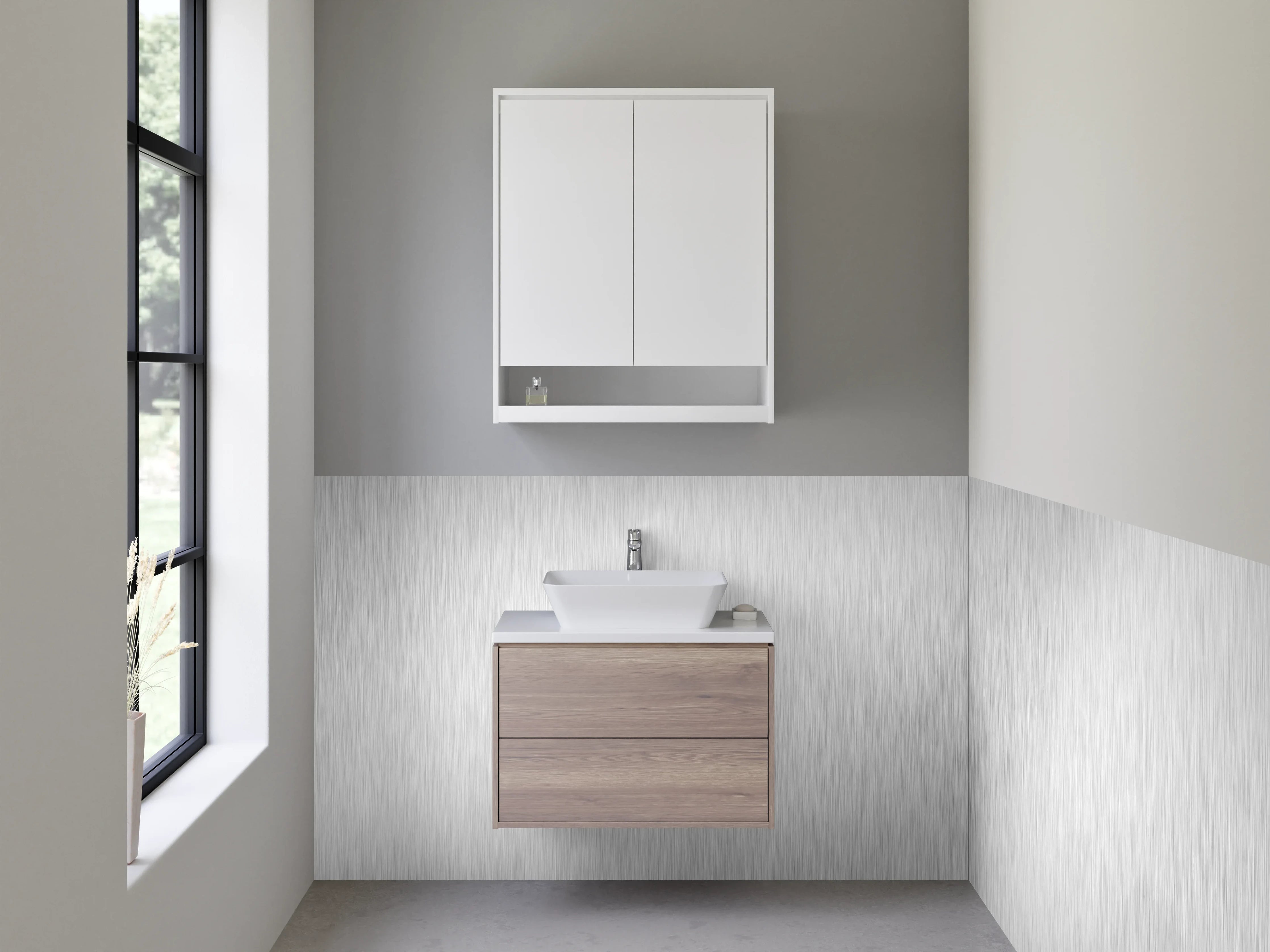 Waschbecken-Rückwand - Silberne Metallic-Oberfläche modern