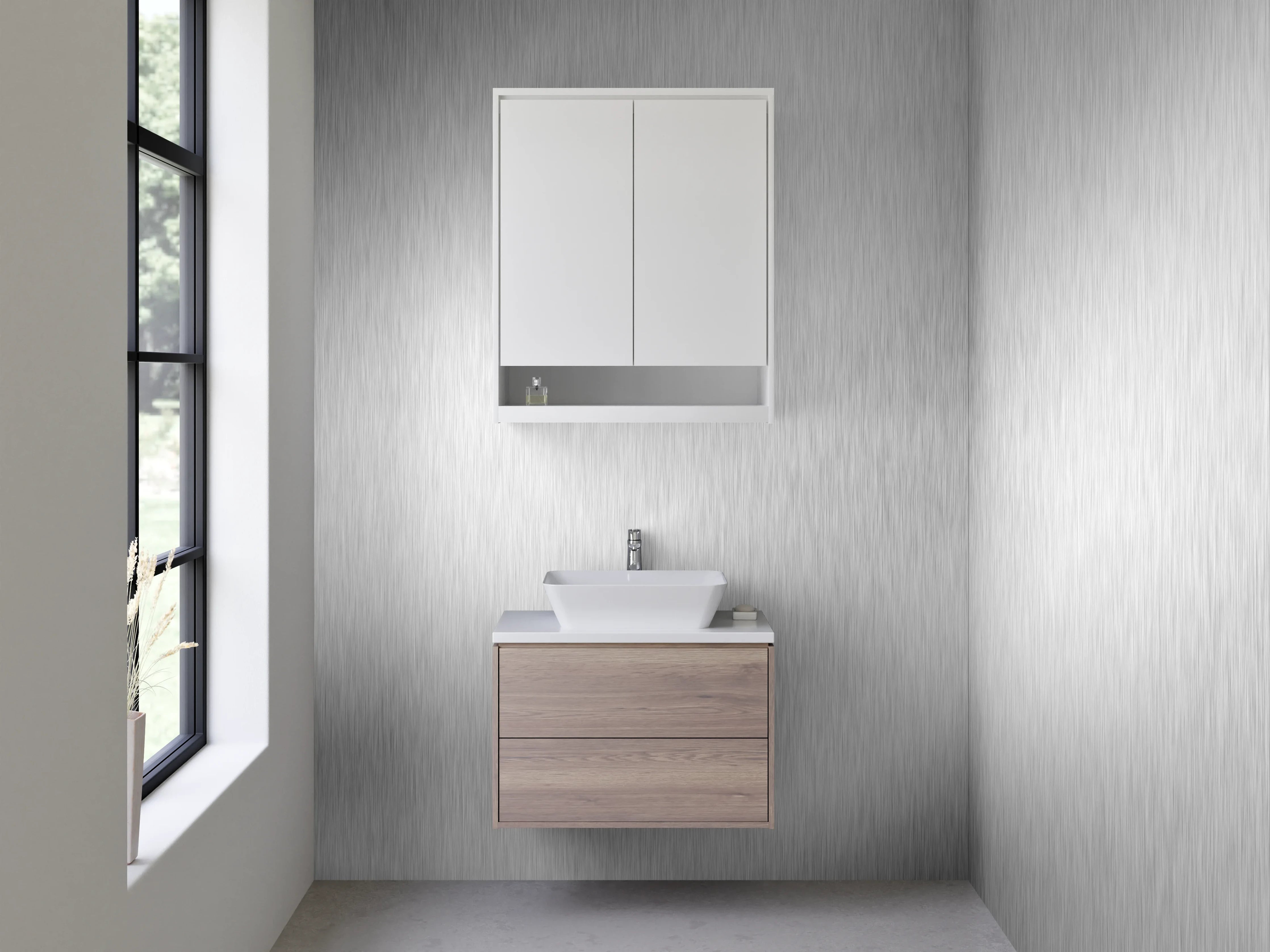 Waschbecken-Rückwand - Silberne Metallic-Oberfläche modern