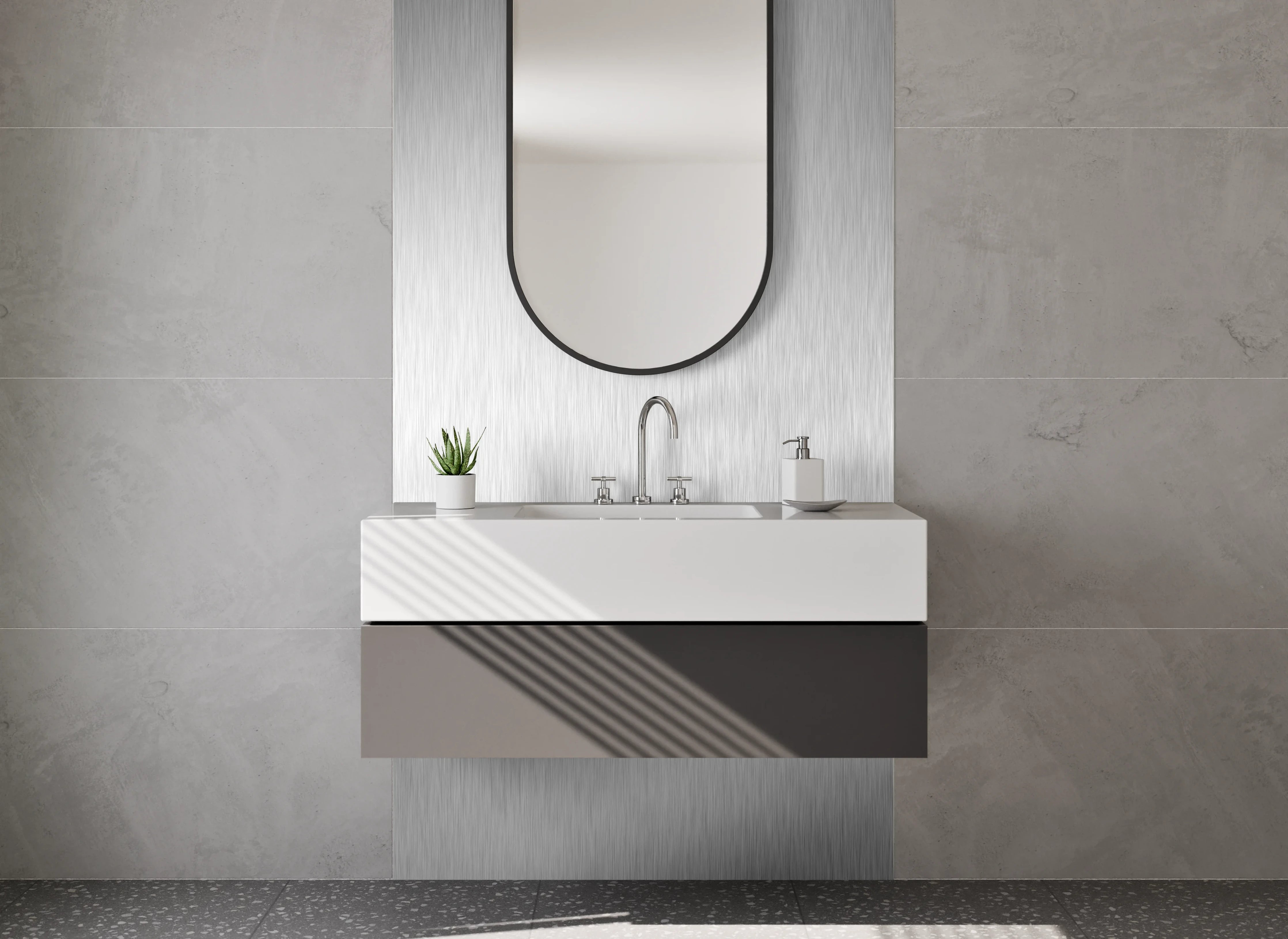 Waschbecken-Rückwand - Silberne Metallic-Oberfläche modern