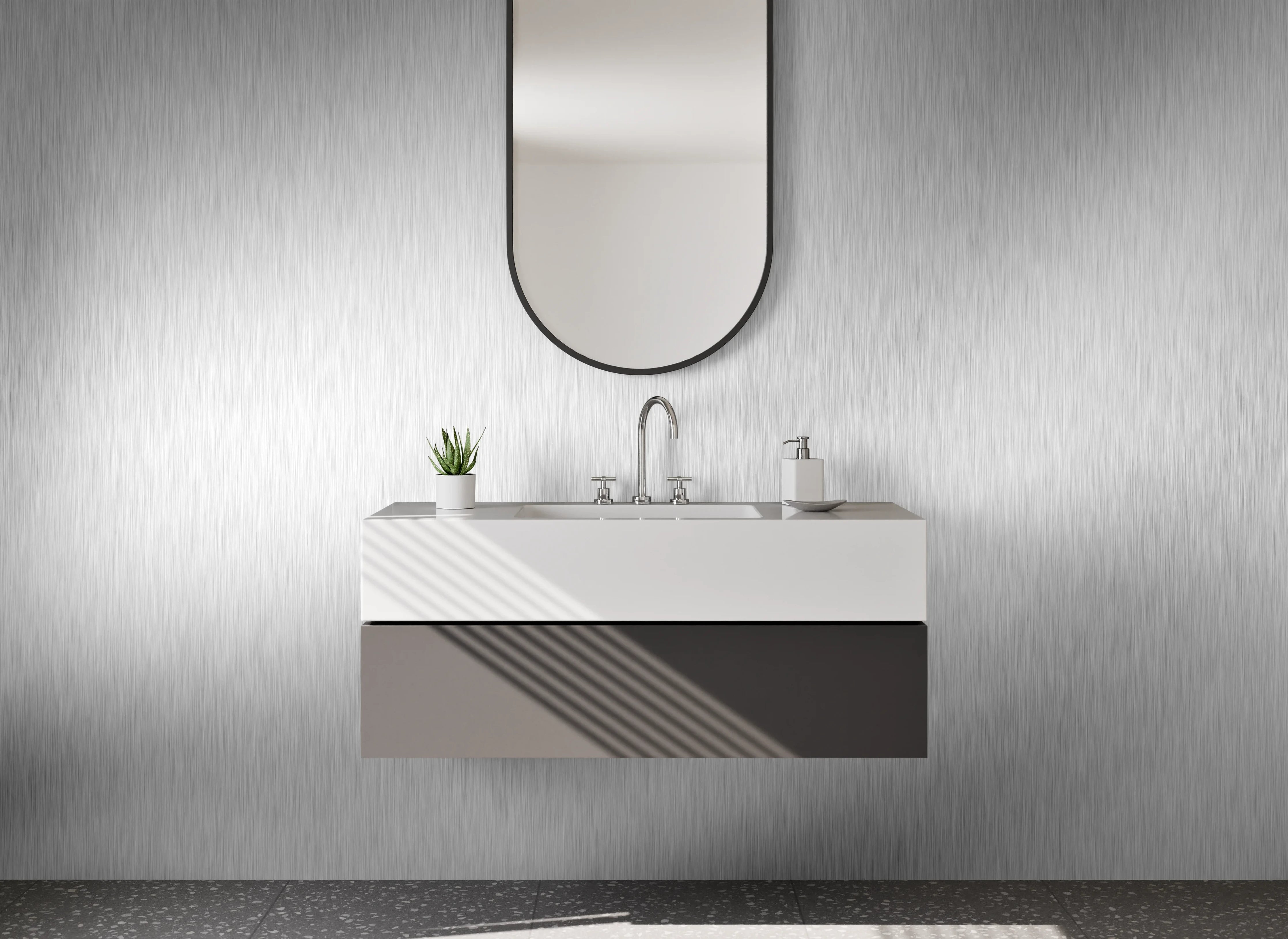 Waschbecken-Rückwand - Silberne Metallic-Oberfläche modern