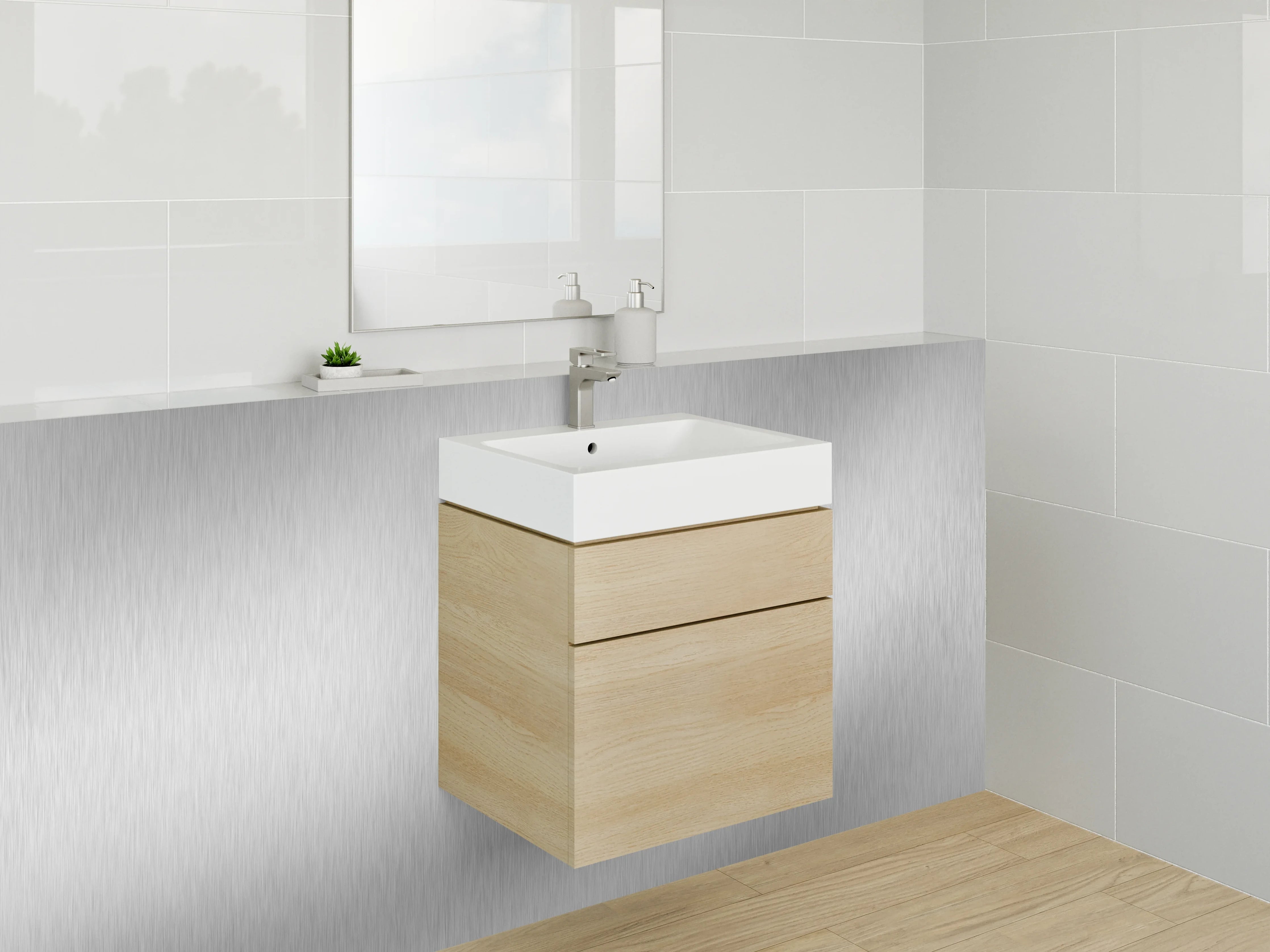 Waschbecken-Rückwand - Silberne Metallic-Oberfläche modern