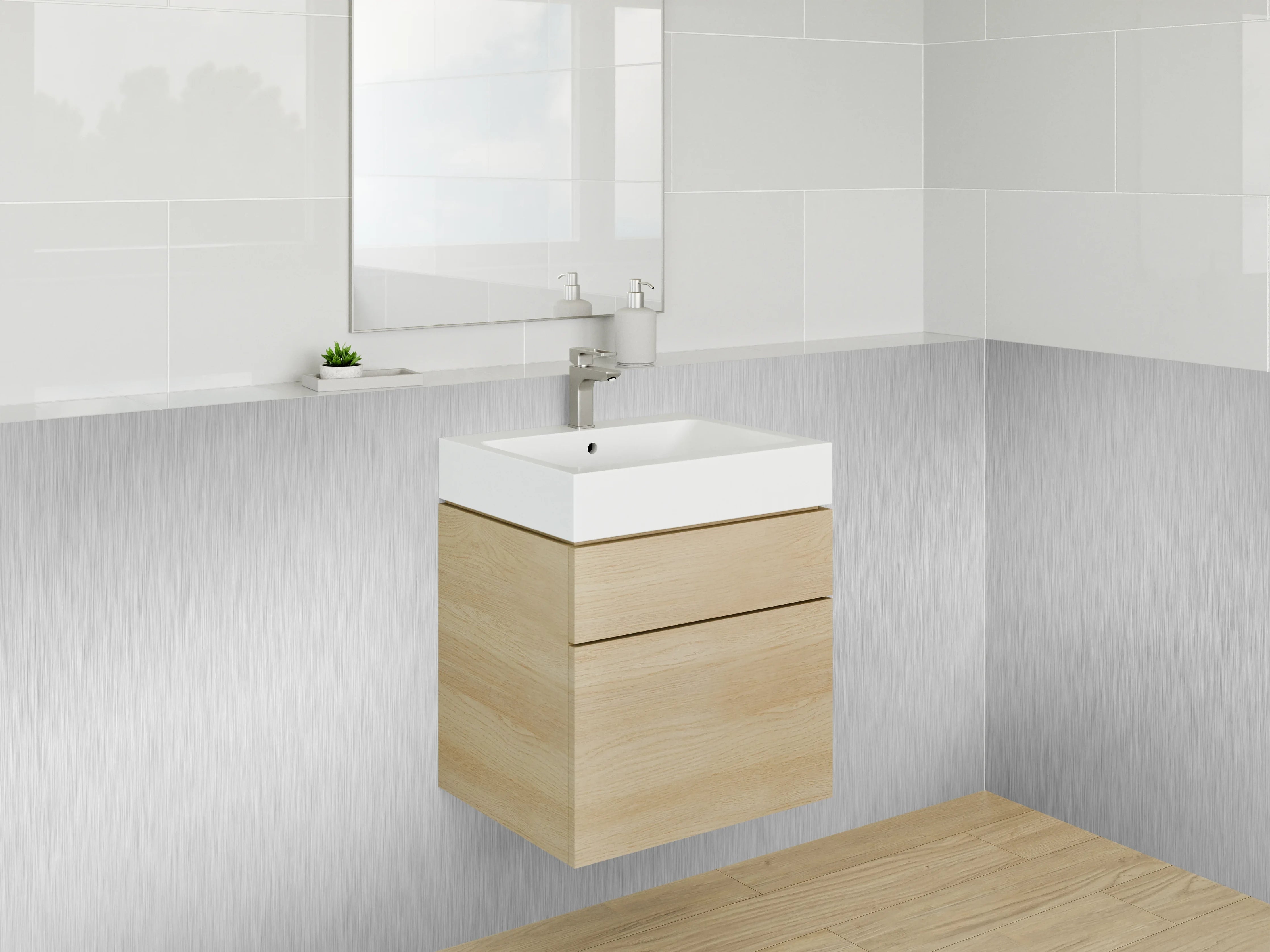 Waschbecken-Rückwand - Silberne Metallic-Oberfläche modern