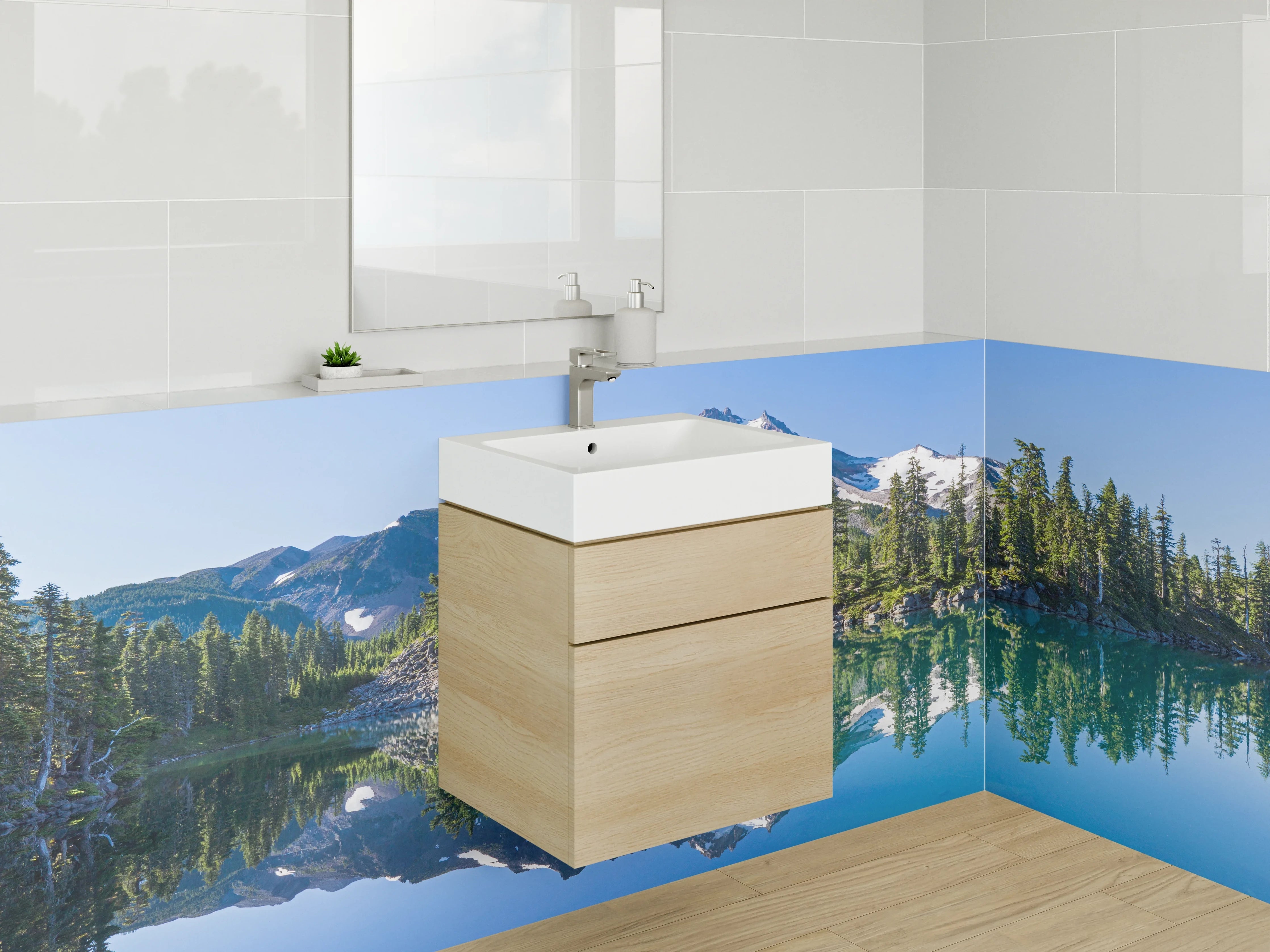 Waschbecken-Rückwand - Silberne Wasserwelten in Grau