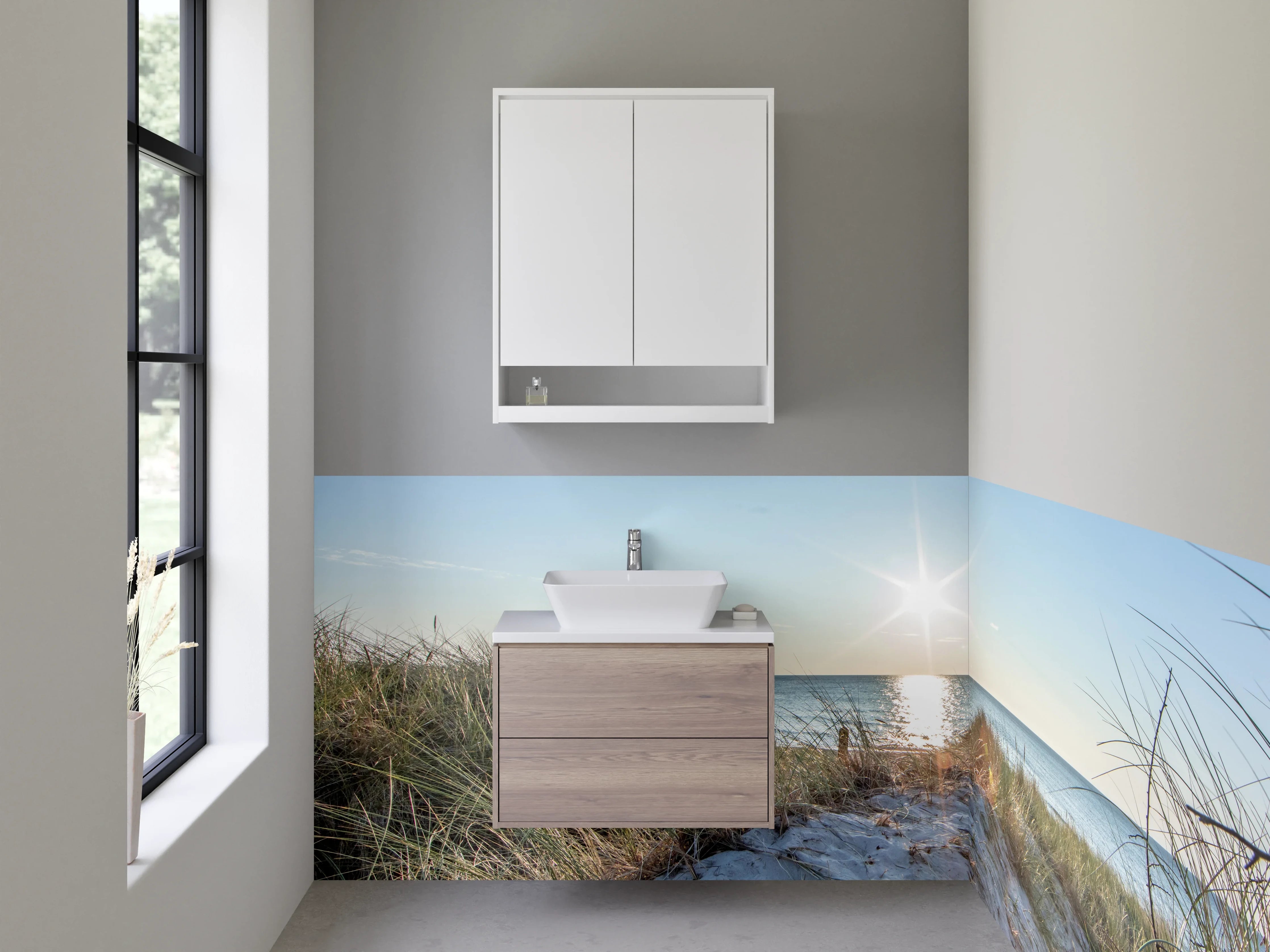 Waschbecken-Rückwand - Silberne Wellen im Dämmerlicht