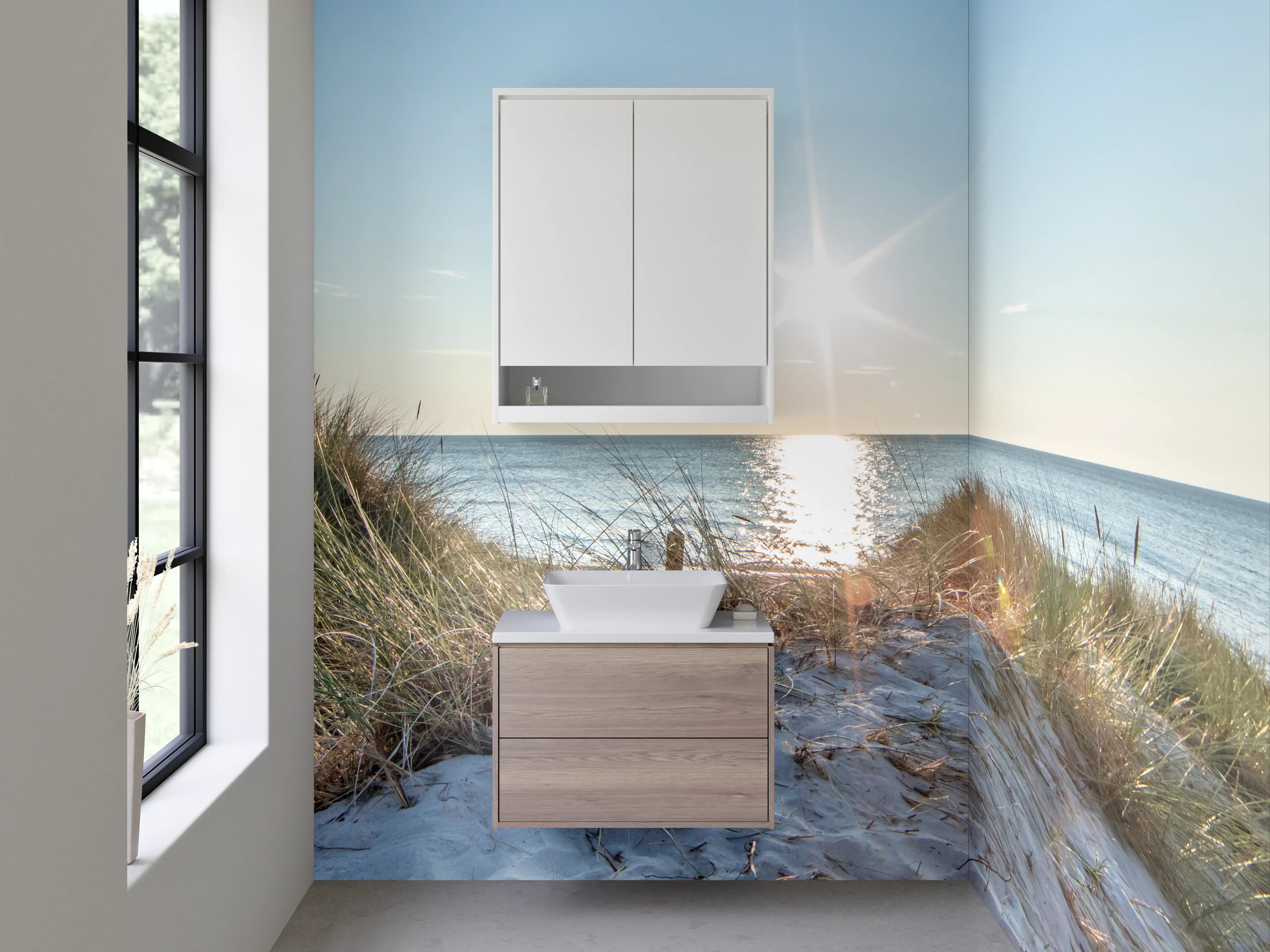 Waschbecken-Rückwand - Silberne Wellen im Dämmerlicht