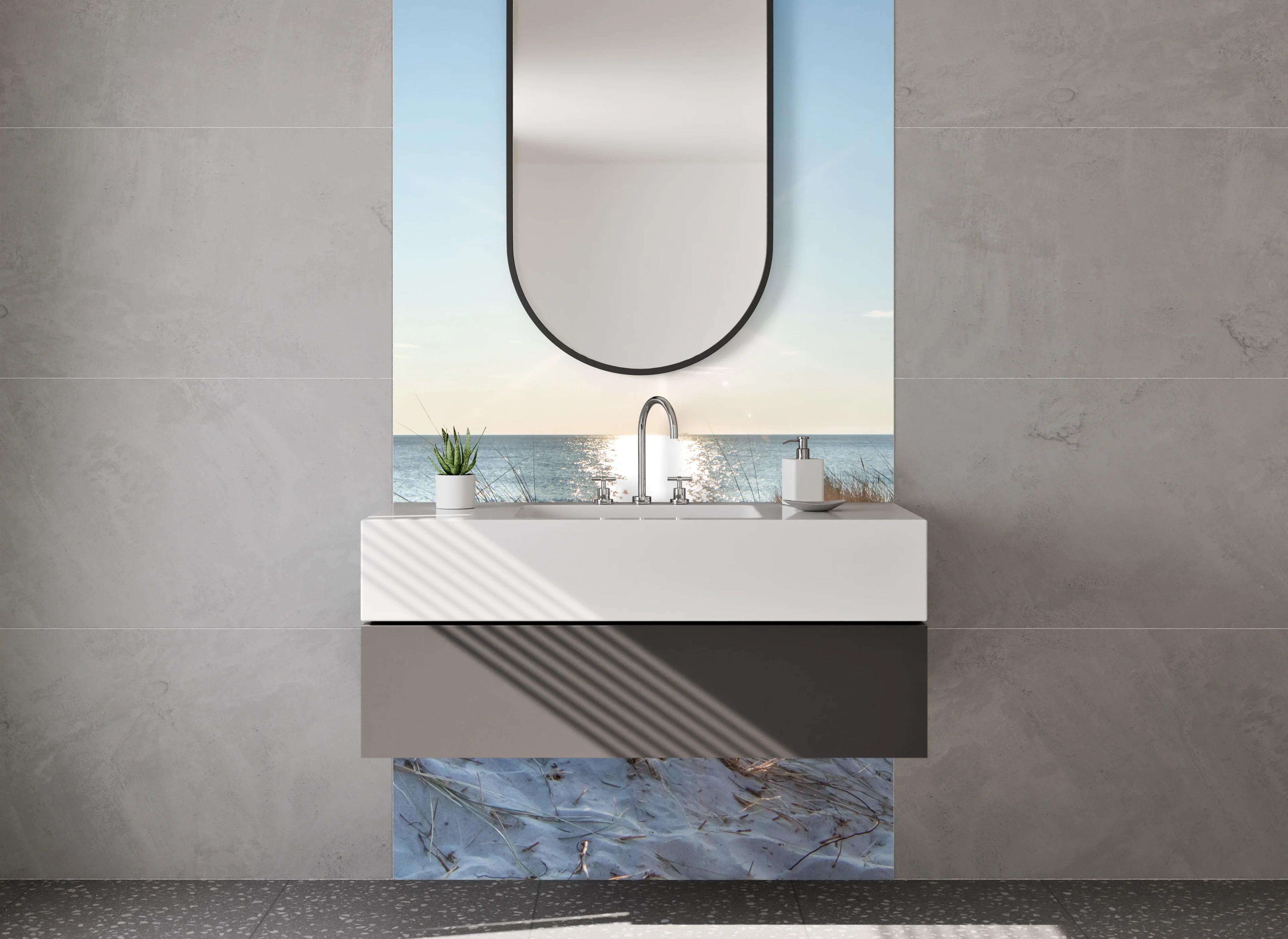 Waschbecken-Rückwand - Silberne Wellen im Dämmerlicht