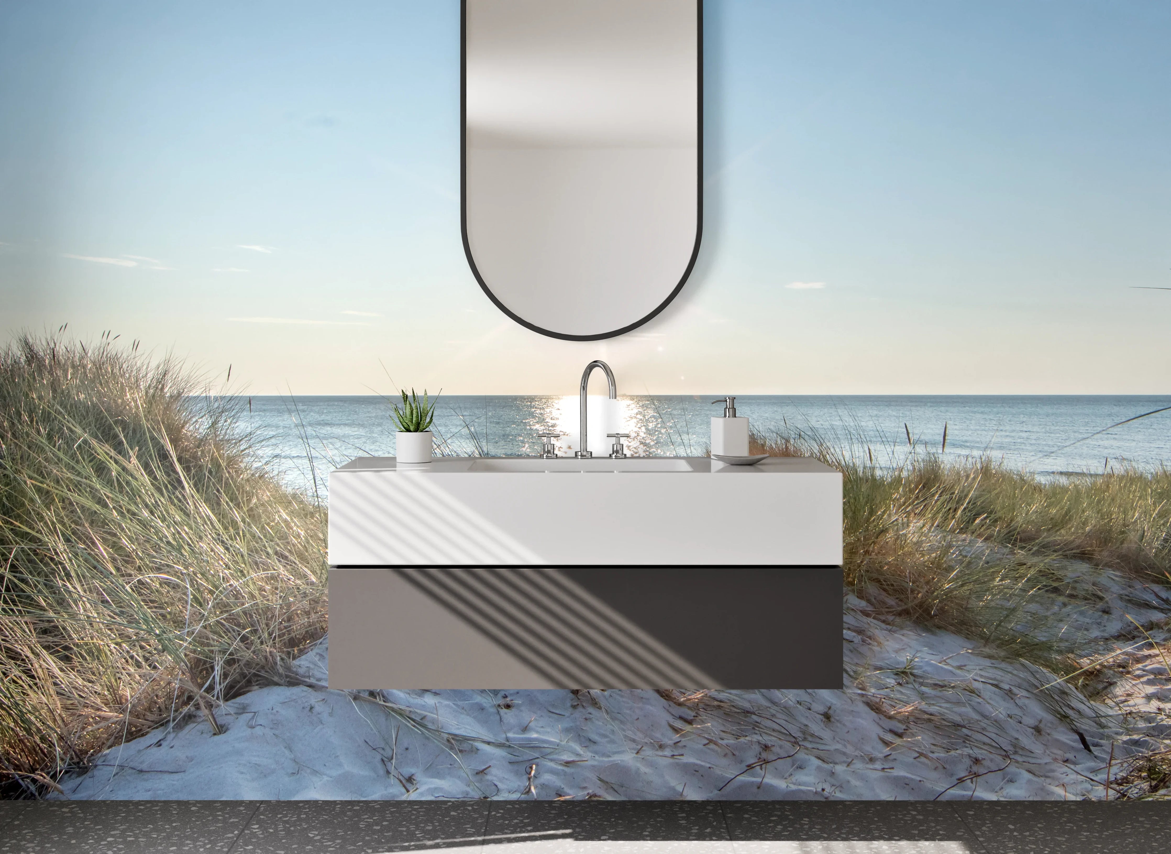 Waschbecken-Rückwand - Silberne Wellen im Dämmerlicht