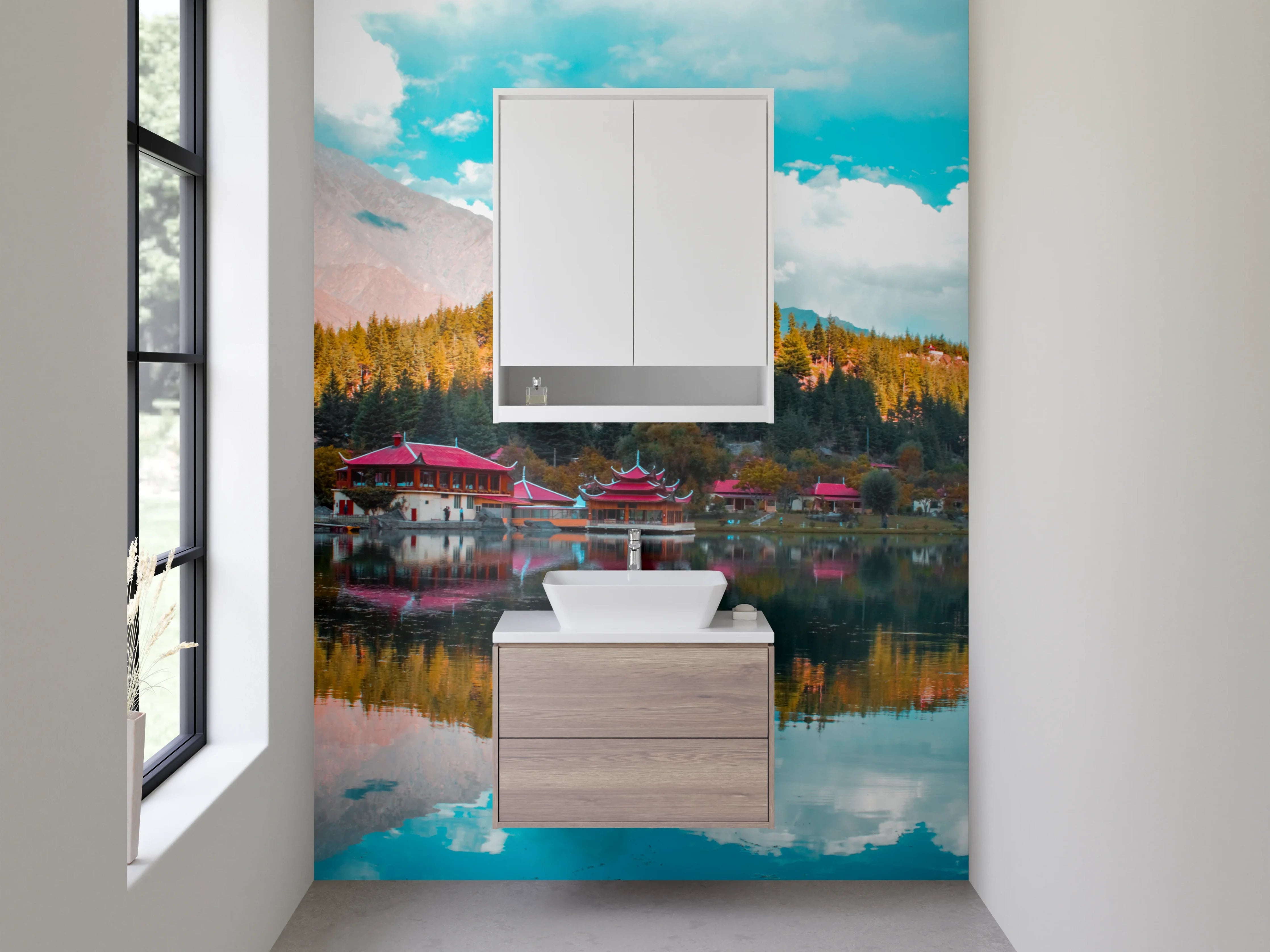 Waschbecken-Rückwand - Silberne Wellen im Neuschnee