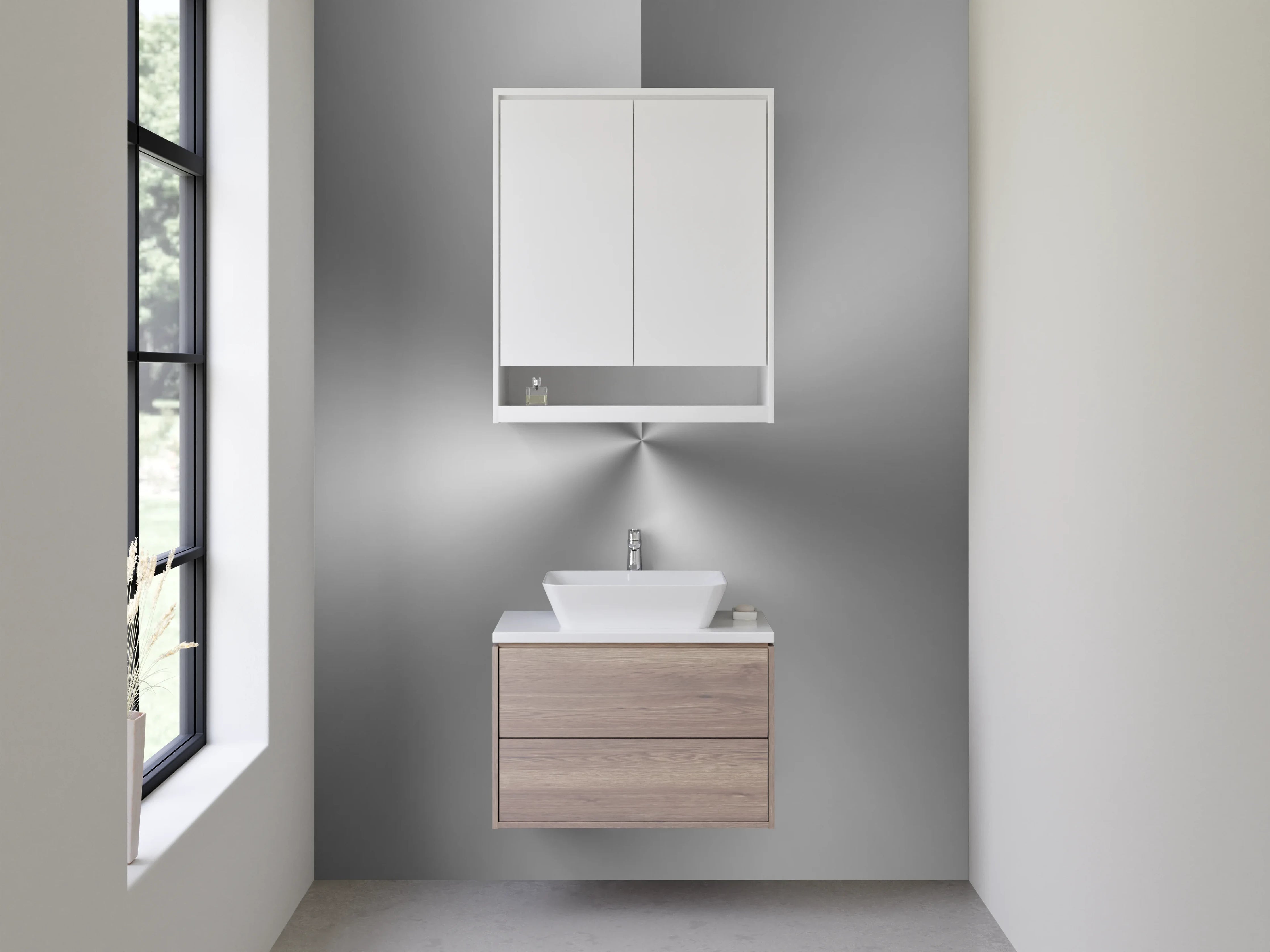 Waschbecken-Rückwand - Silberner Metallic-Glanz mit Schwarz-Weiß-Effekt