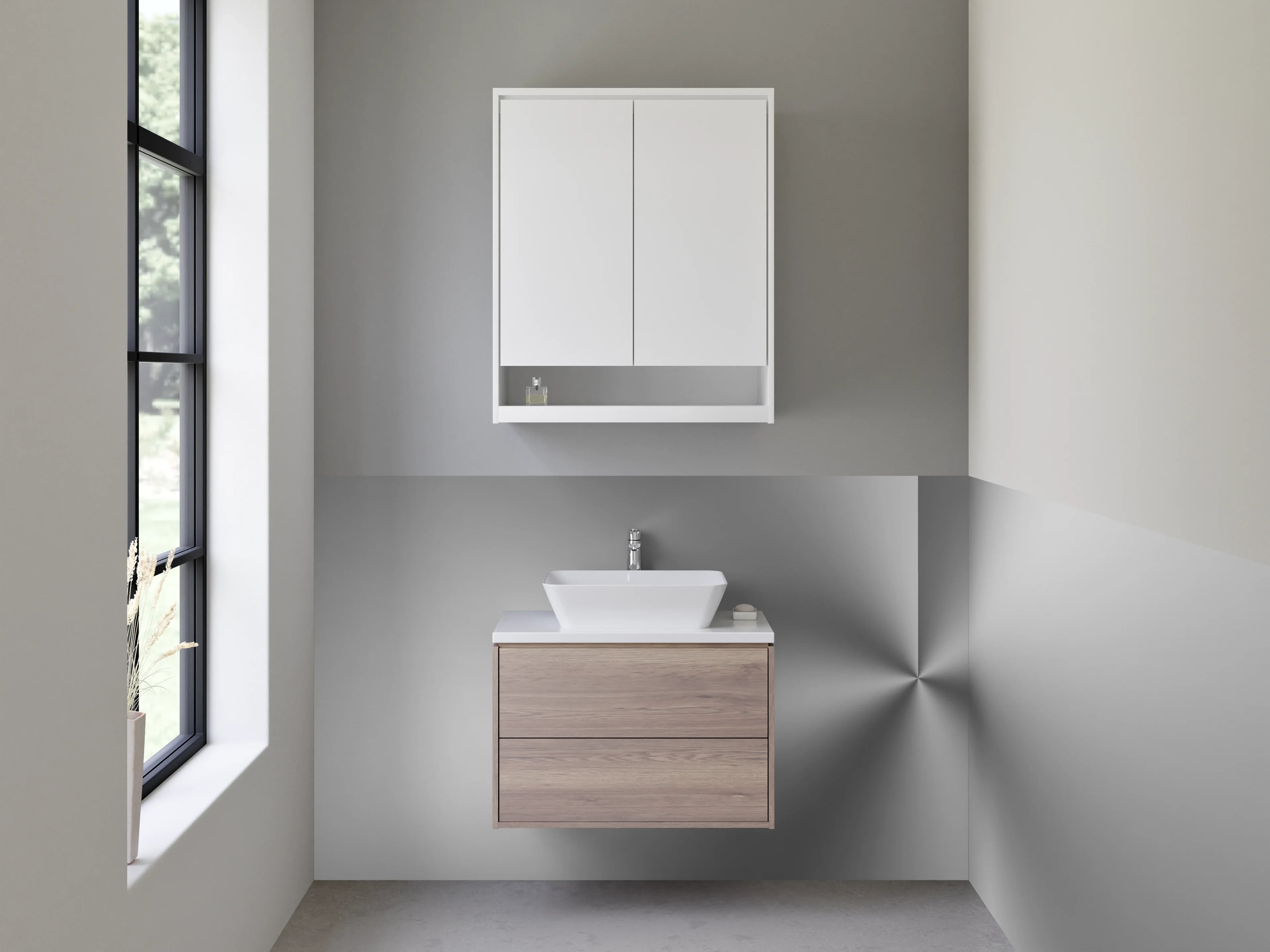 Waschbecken-Rückwand - Silberner Metallic-Glanz mit Schwarz-Weiß-Effekt