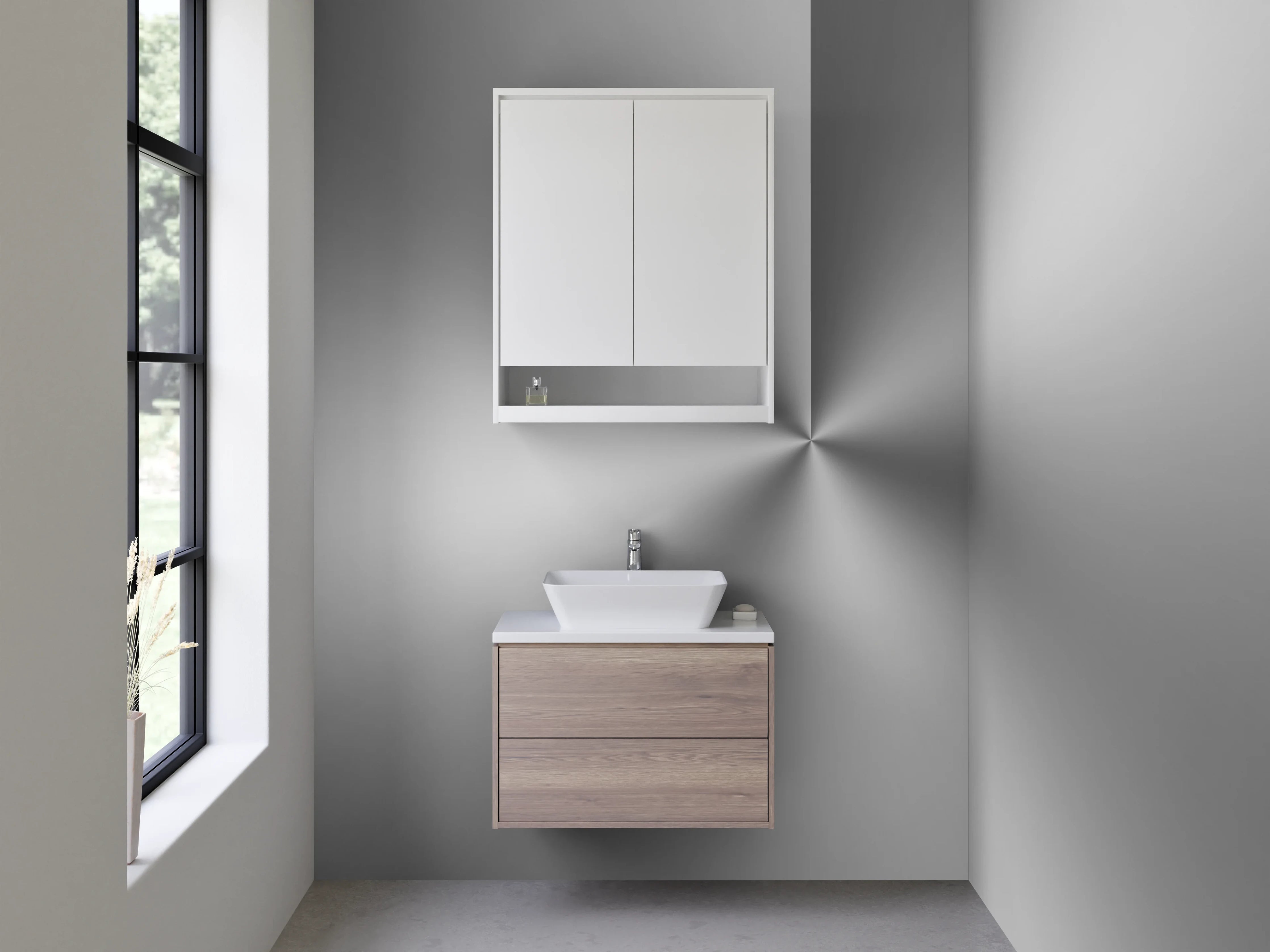 Waschbecken-Rückwand - Silberner Metallic-Glanz mit Schwarz-Weiß-Effekt