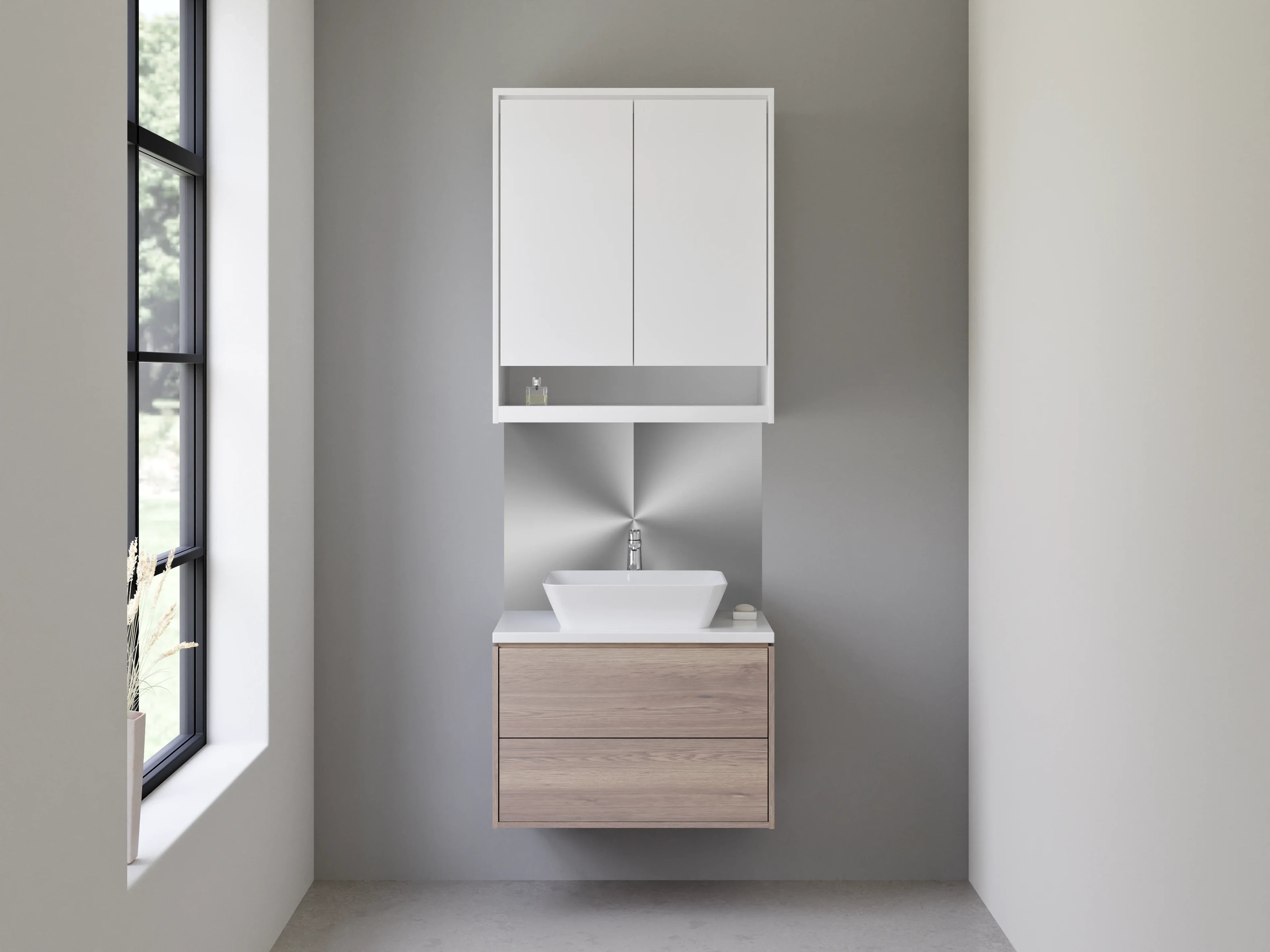 Waschbecken-Rückwand - Silberner Metallic-Glanz mit Schwarz-Weiß-Effekt