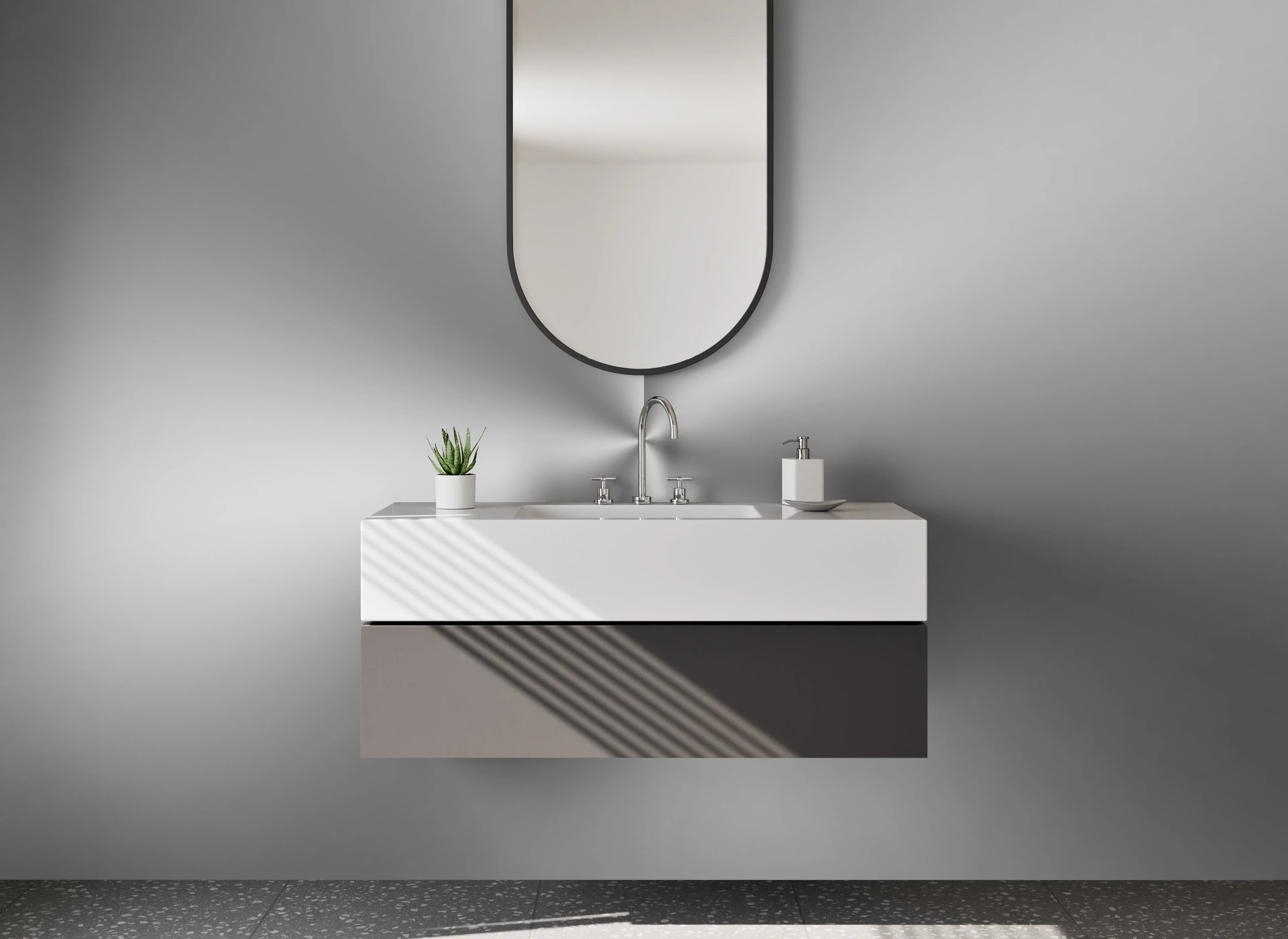 Waschbecken-Rückwand - Silberner Metallic-Glanz mit Schwarz-Weiß-Effekt