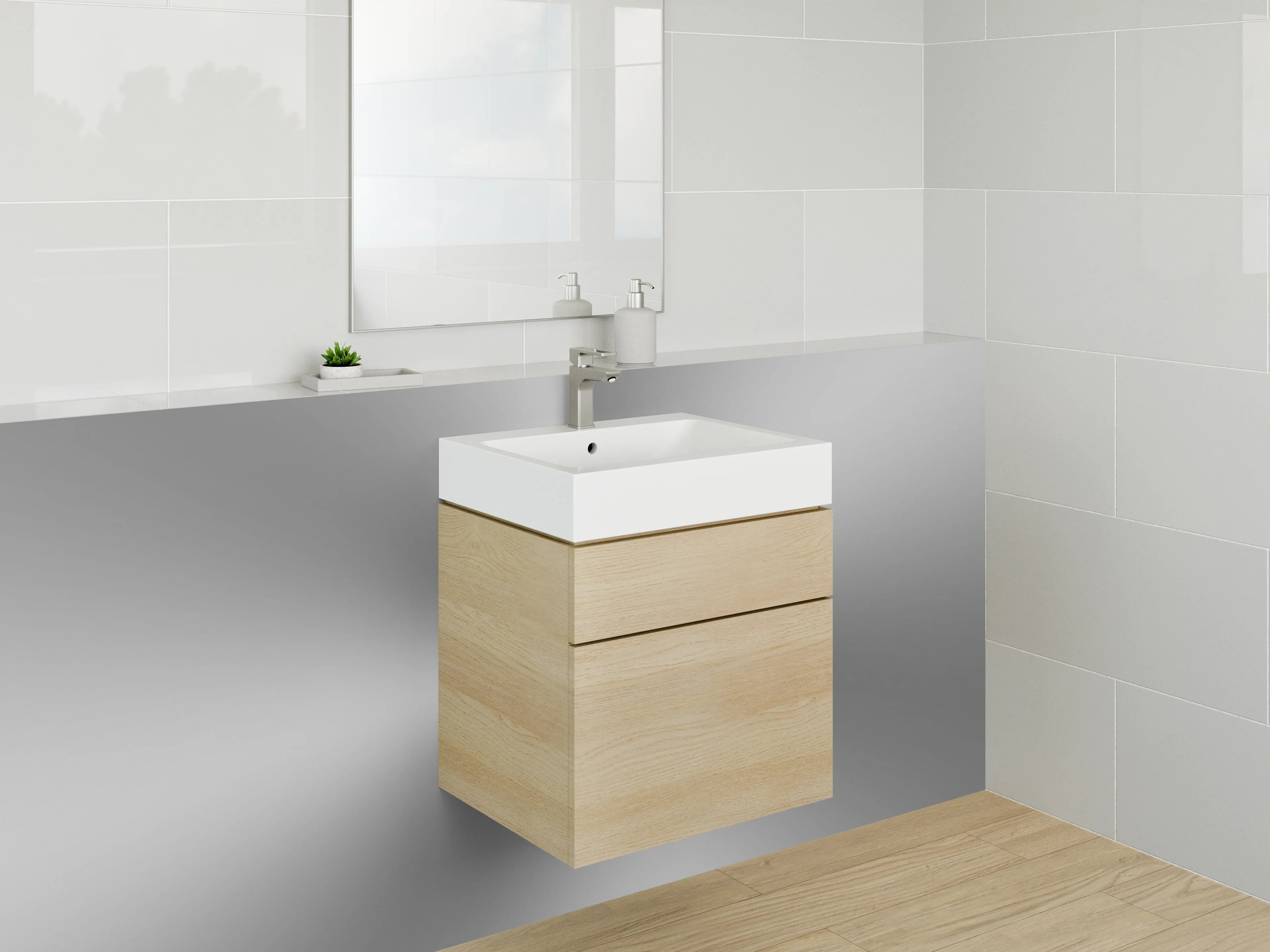 Waschbecken-Rückwand - Silberner Metallic-Glanz mit Schwarz-Weiß-Effekt