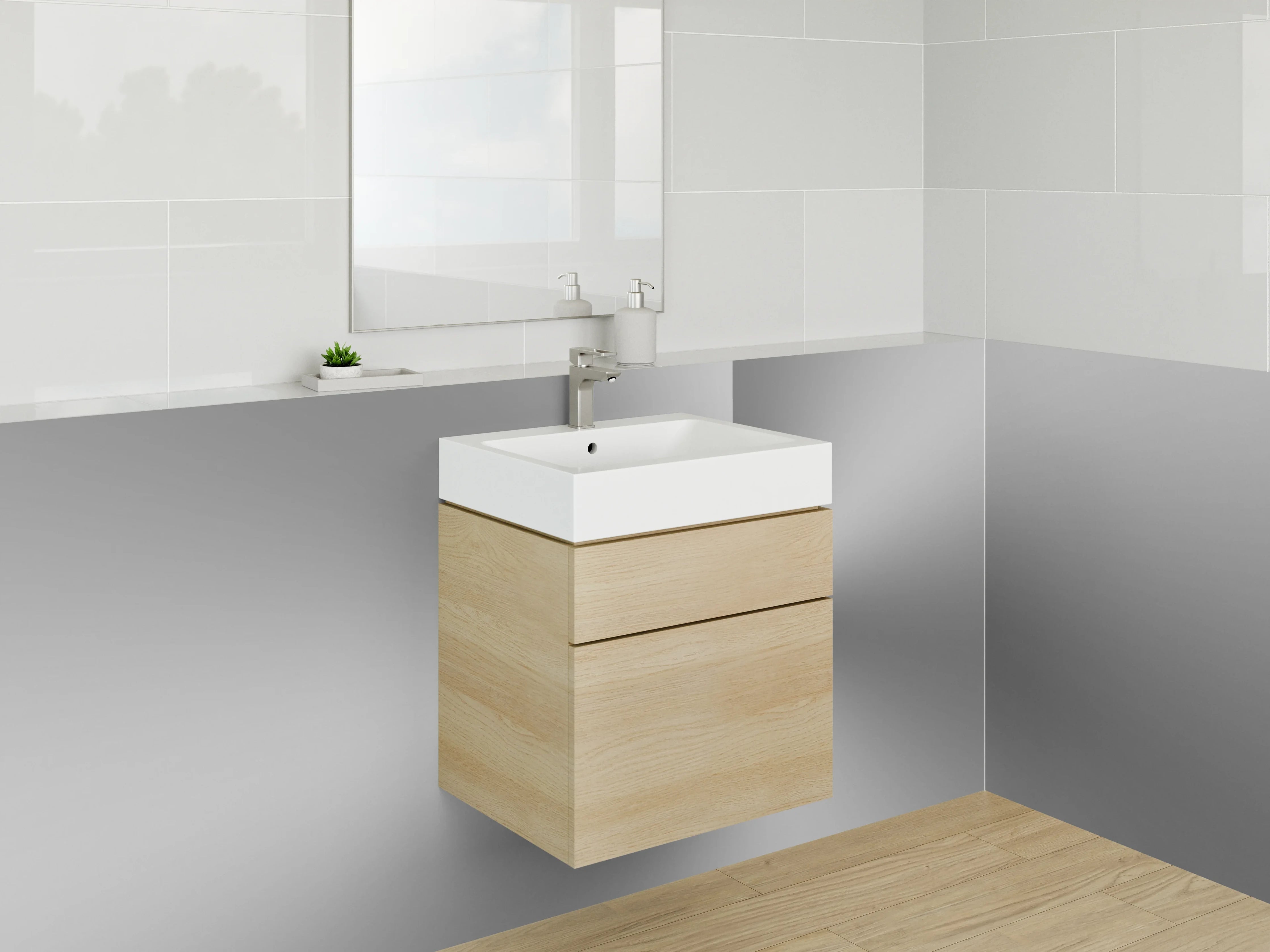 Waschbecken-Rückwand - Silberner Metallic-Glanz mit Schwarz-Weiß-Effekt