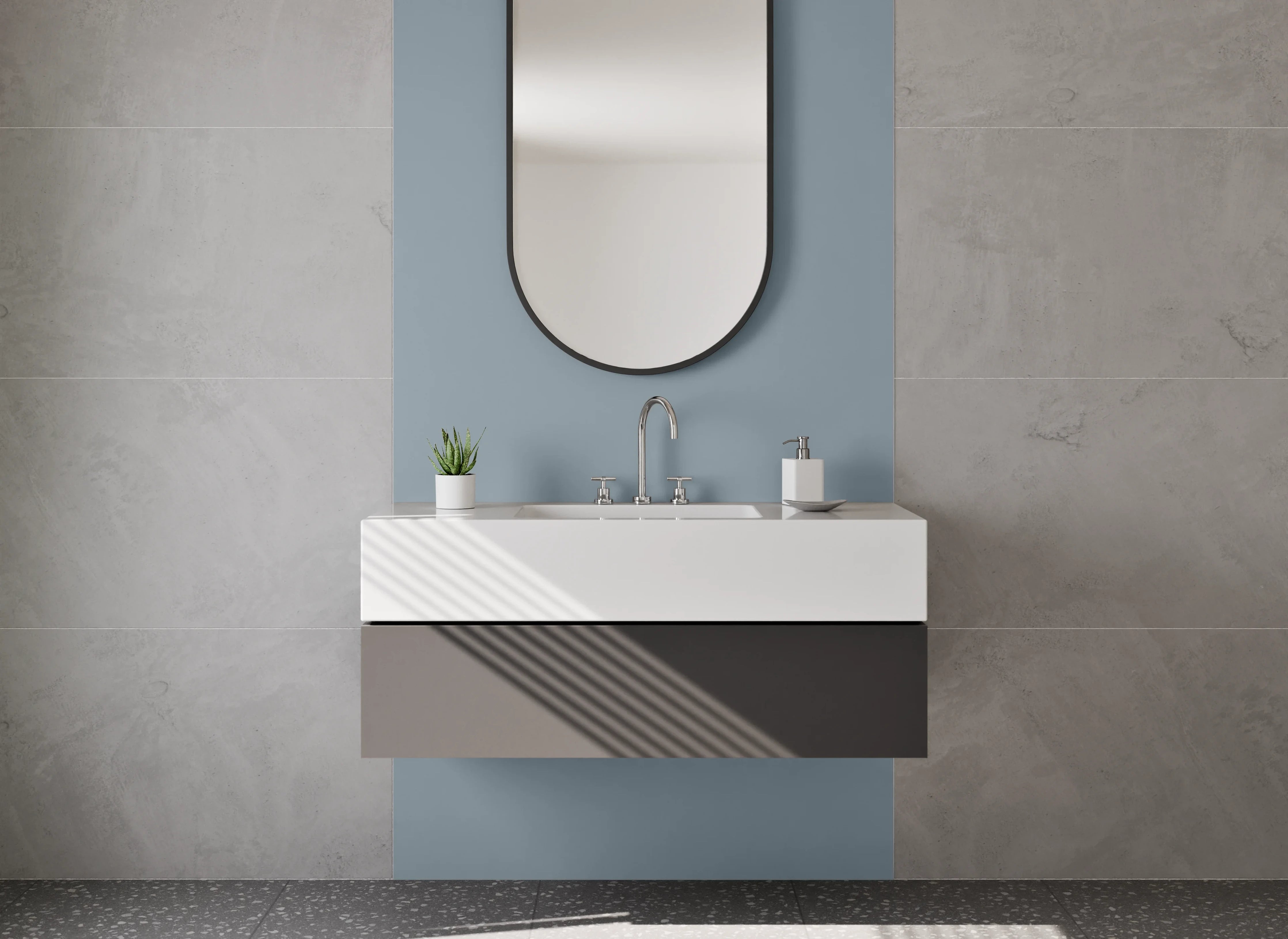 Waschbecken-Rückwand - Silberschimmer im Nebelweiß